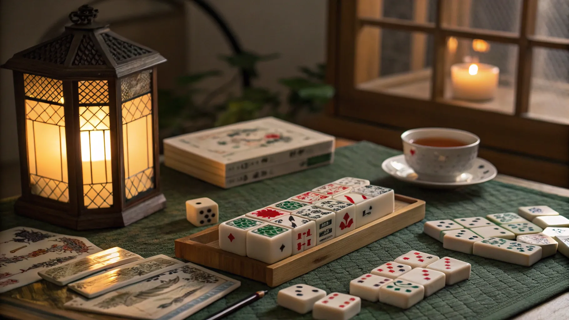 Vita Mahjong Ultimate Player’s Guide: A serene mahjong scene with vibrant tiles and tea.