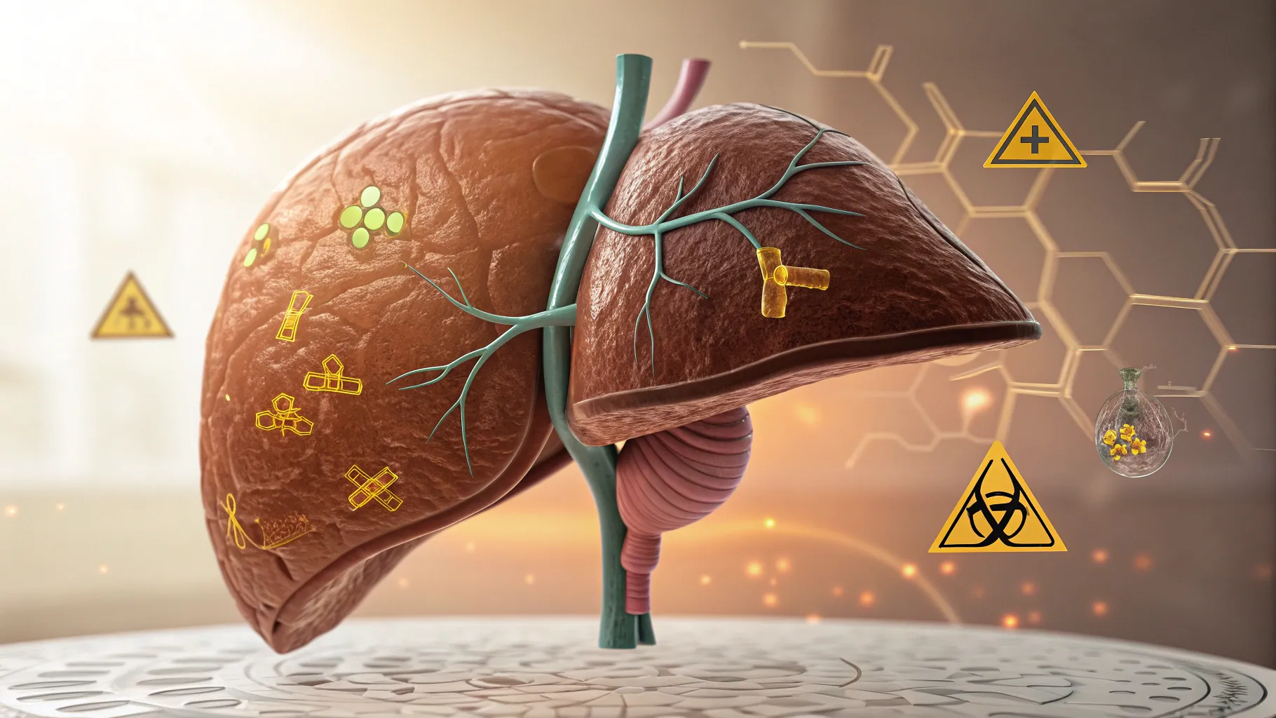 Warning Signs of Poor Liver Function: liver shown with symbols of dysfunction around it.