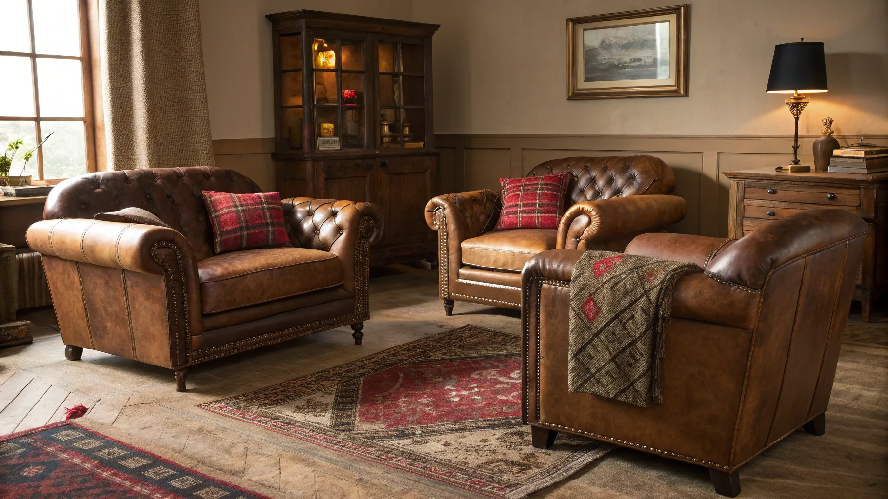 Vintage Leather Seats & Their Lasting Appeal exuding warmth and character in a cozy setting.