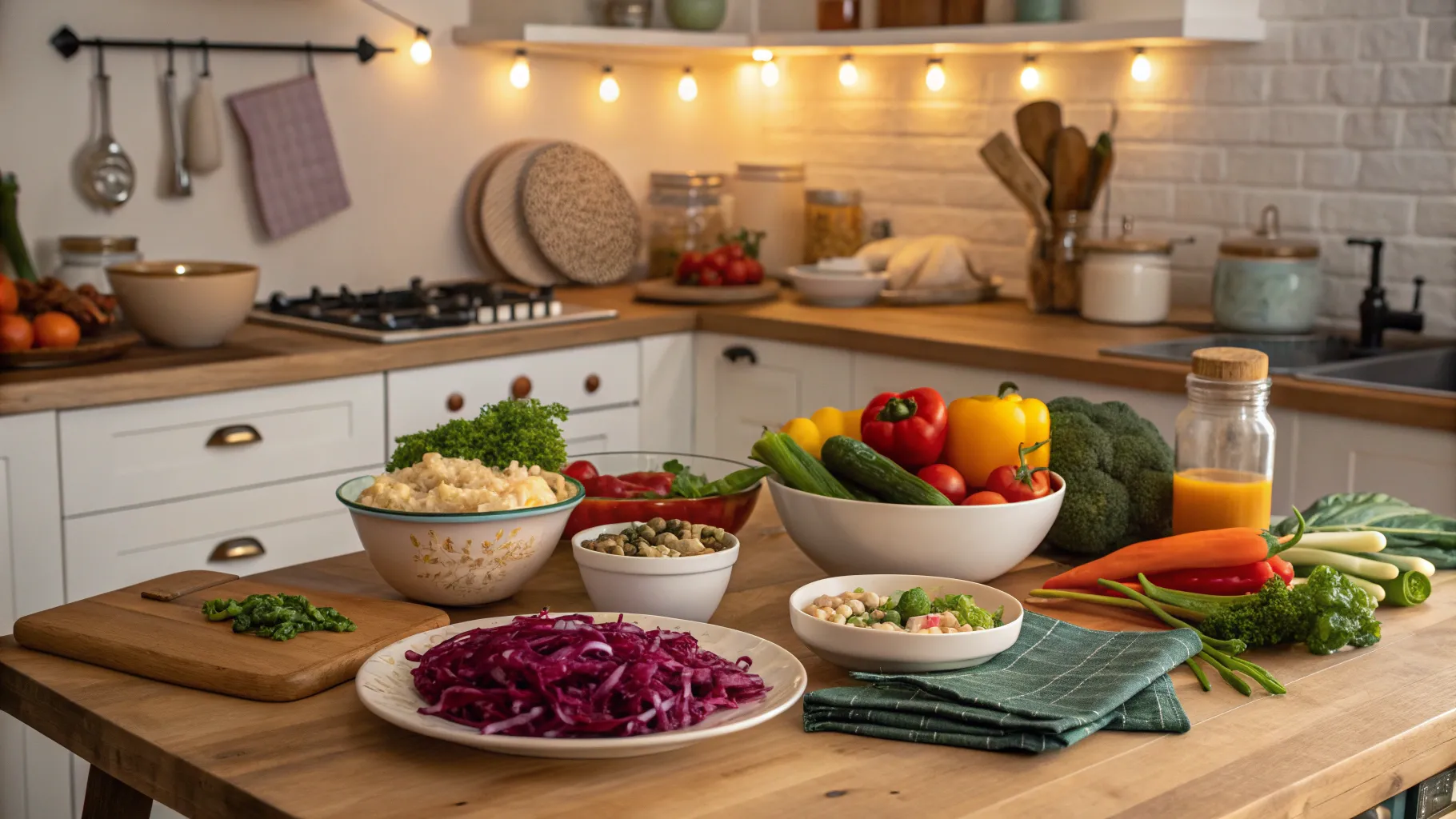 Colitis treatments focus on healthy meals with fresh vegetables and probiotics.