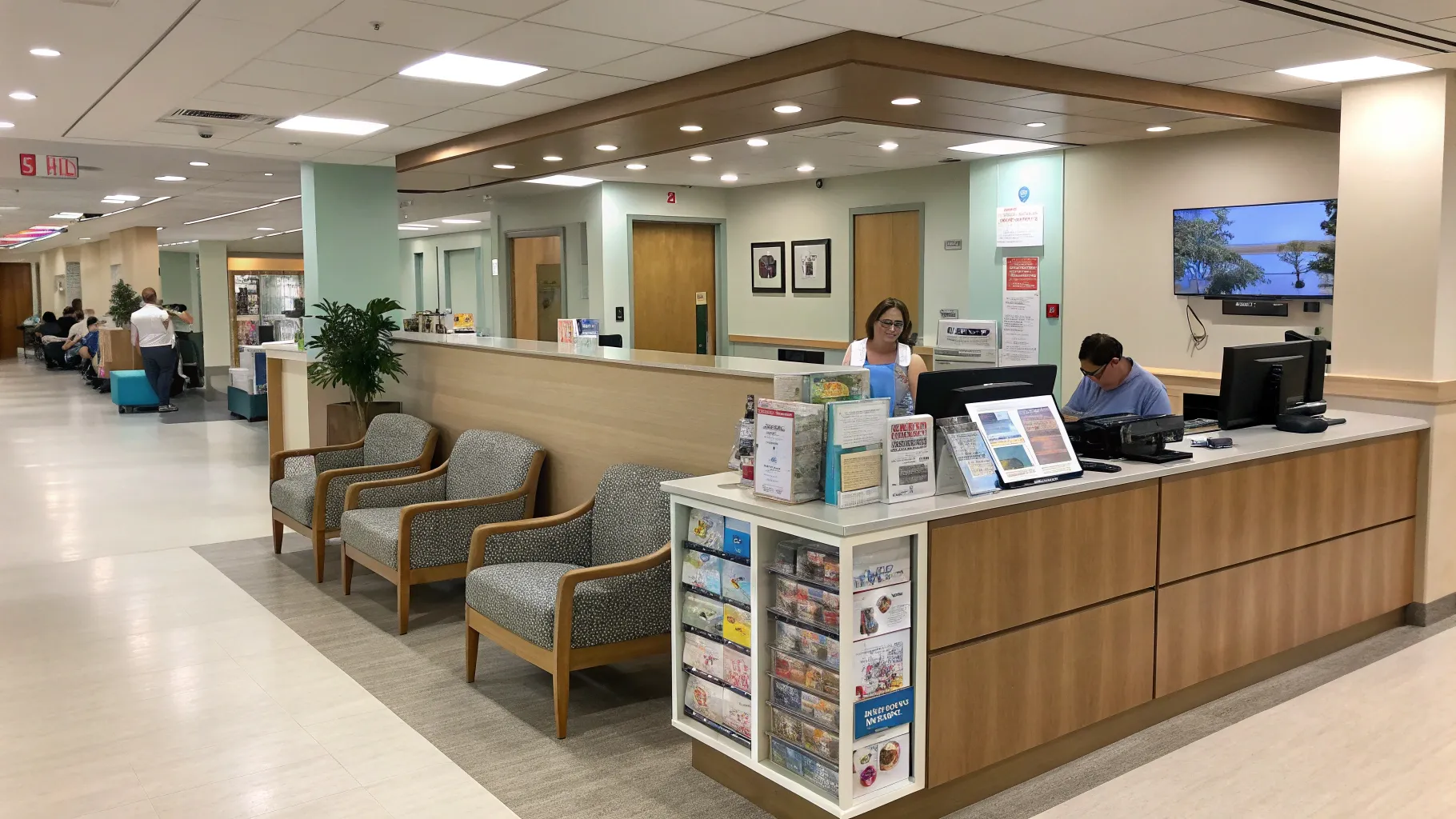 What is the average salary of a hospital receptionist in the United States? A vibrant reception area.