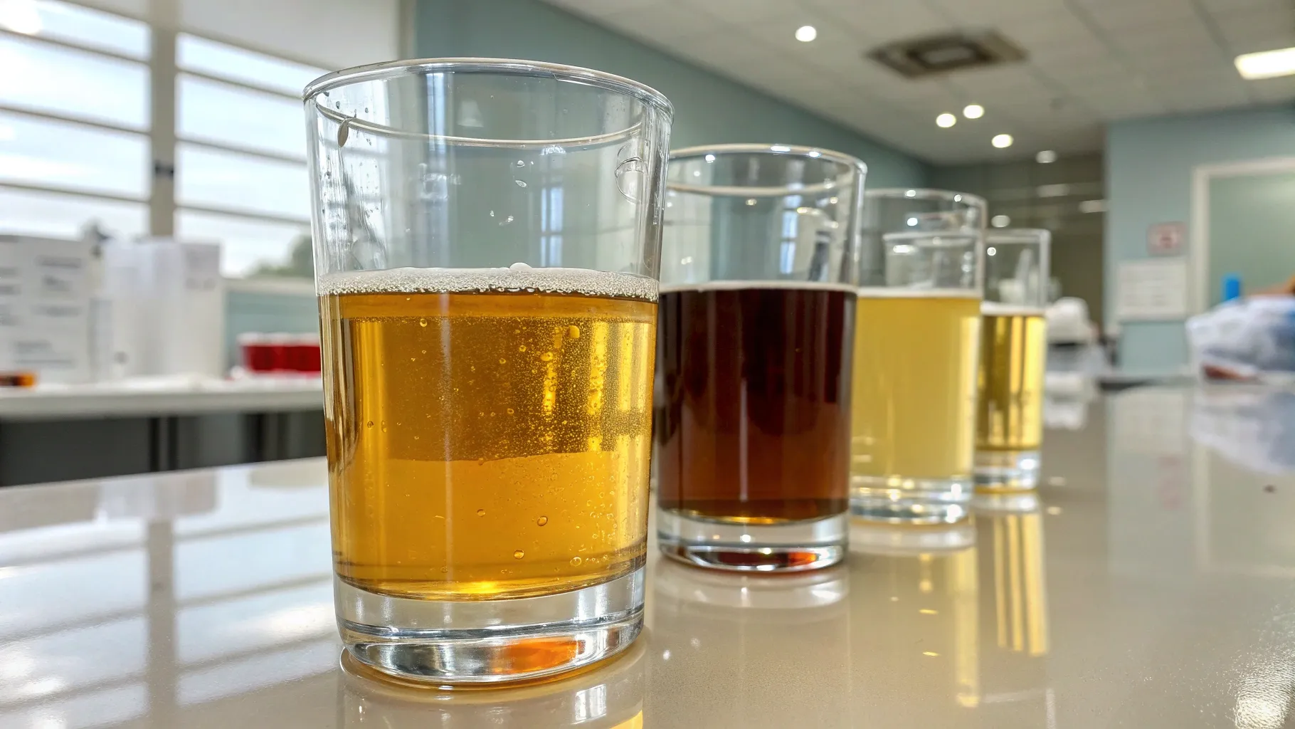 What can the color of urine indicate about a person’s health condition? Urine color variations.