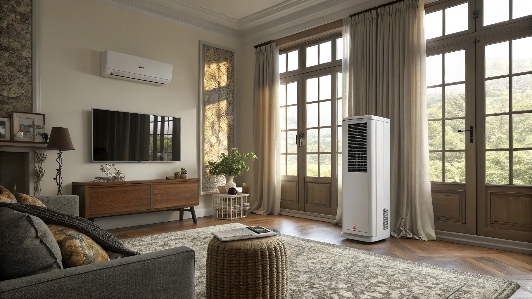 Air Conditioner vs Heater Which Is Better: Cozy living room with AC and heater.