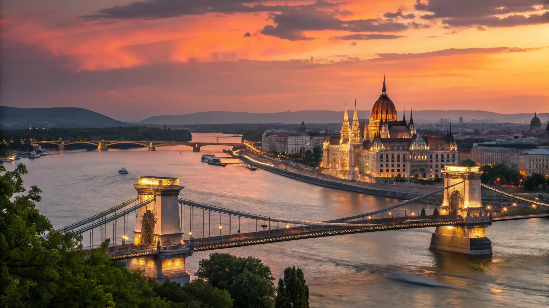 Things to Do in Budapest: Sunset over the Danube, featuring iconic architecture and charm.