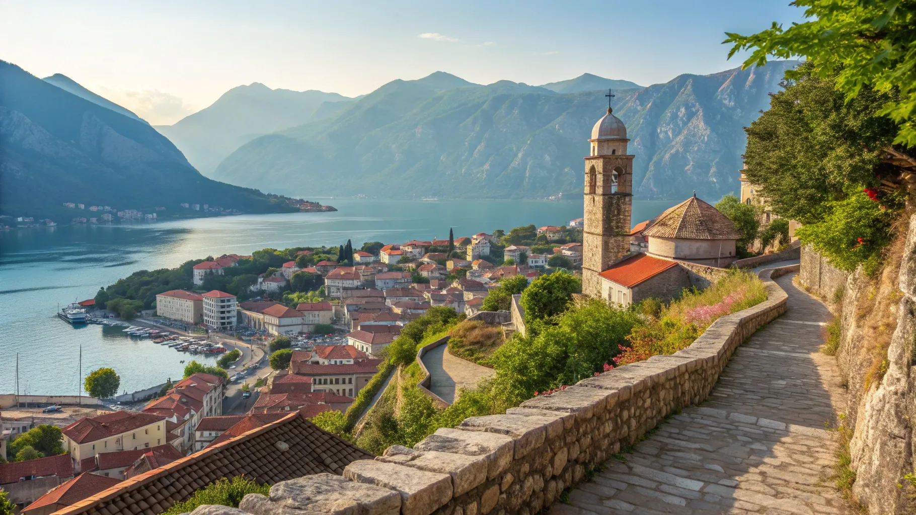 Things to Do in Kotor: Scenic view of the Old Town and Bay, showcasing vibrant landscapes.