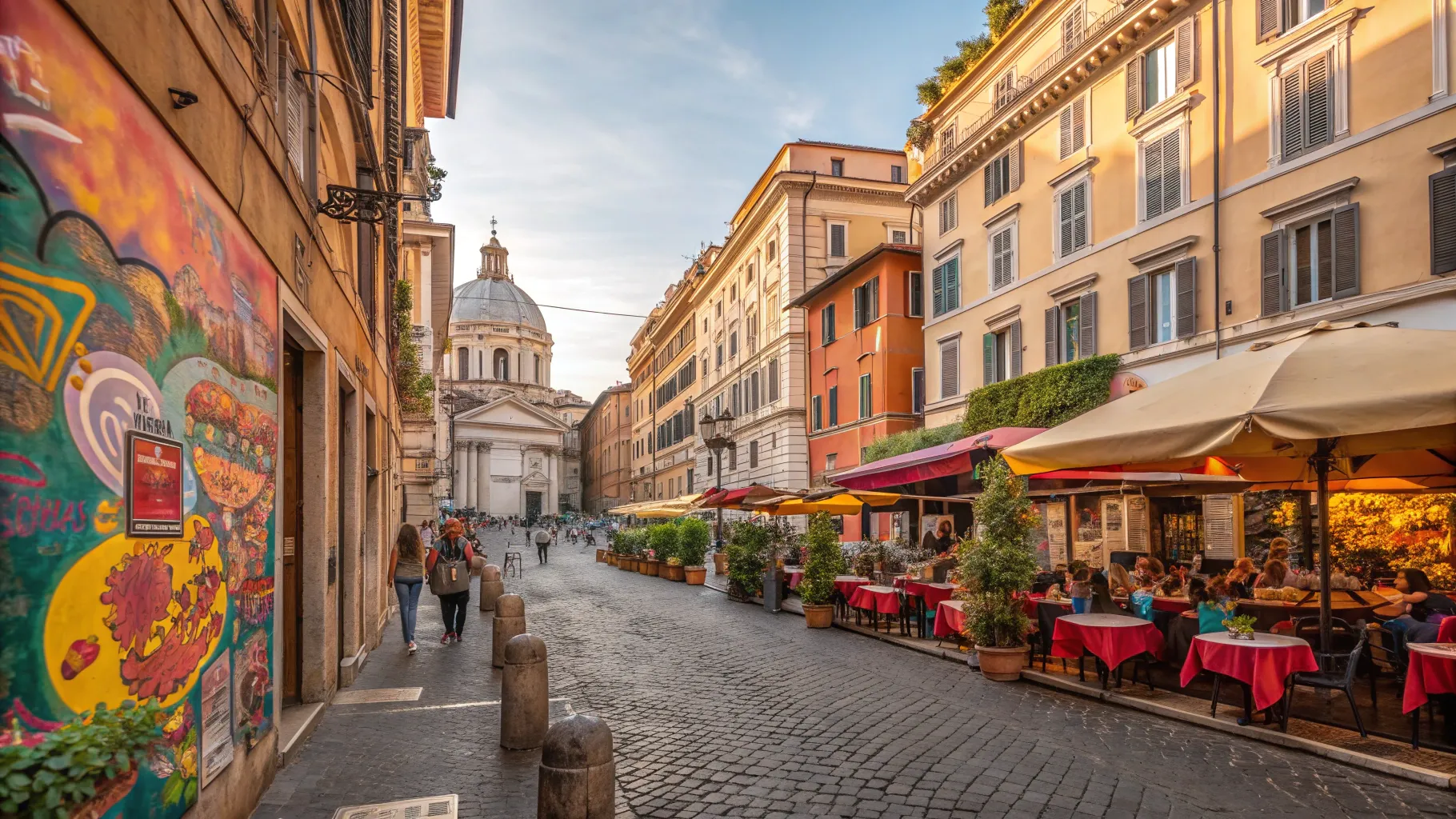 Things to Do in Rome: street art, cafes, and beautiful historic architecture.
