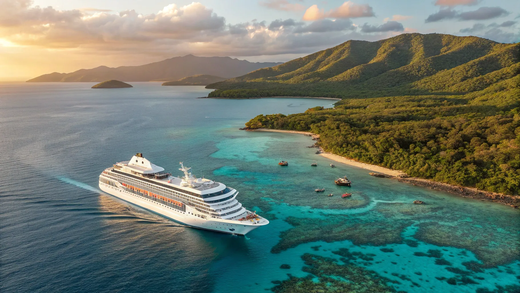Cruise from Sydney around Australia showcasing a luxury ship in stunning ocean waters.