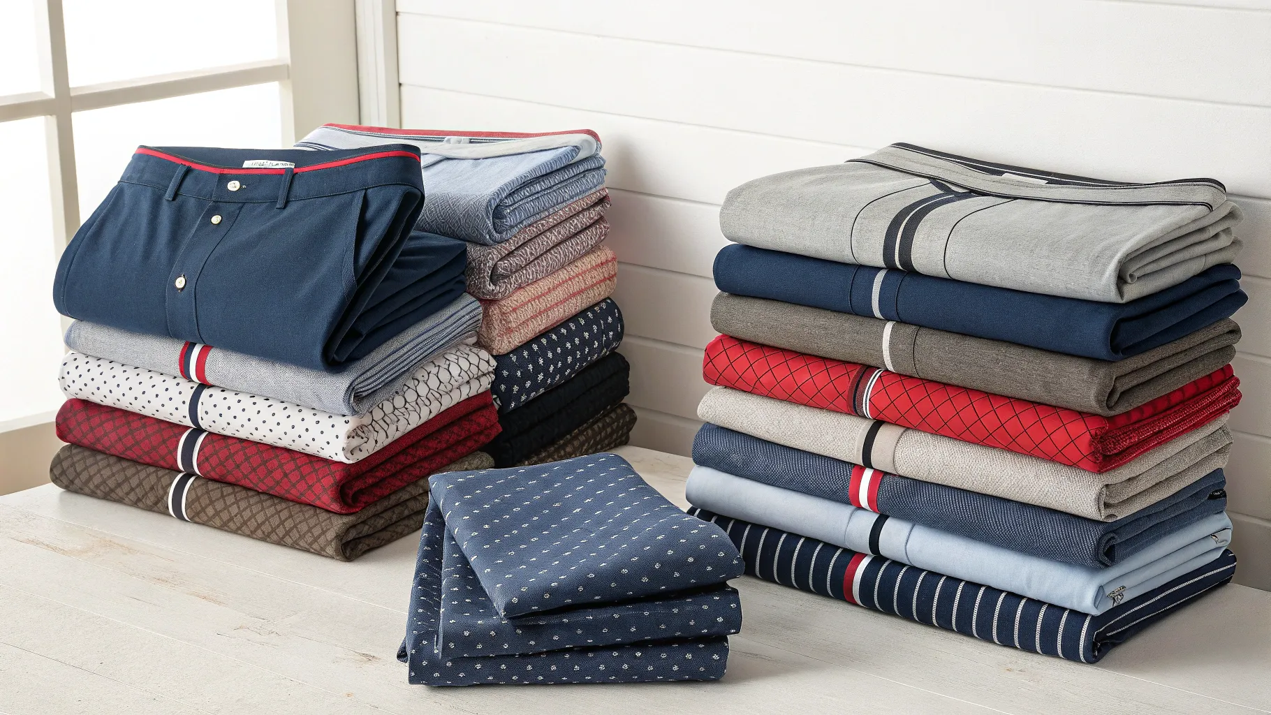 Boxers vs Briefs: A colorful assortment of men's underwear styles on a textured surface.