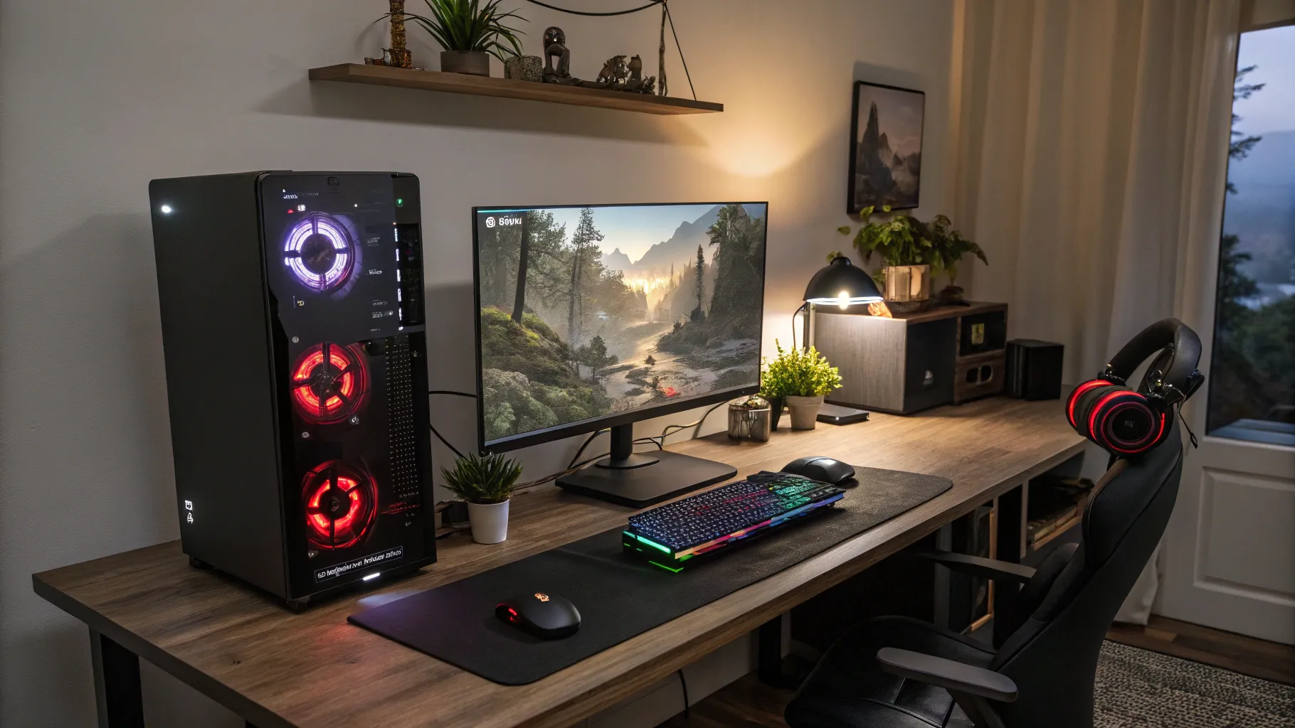 Buying guide for rent to own gaming pc - gaming setup with a powerful desktop and gear.
