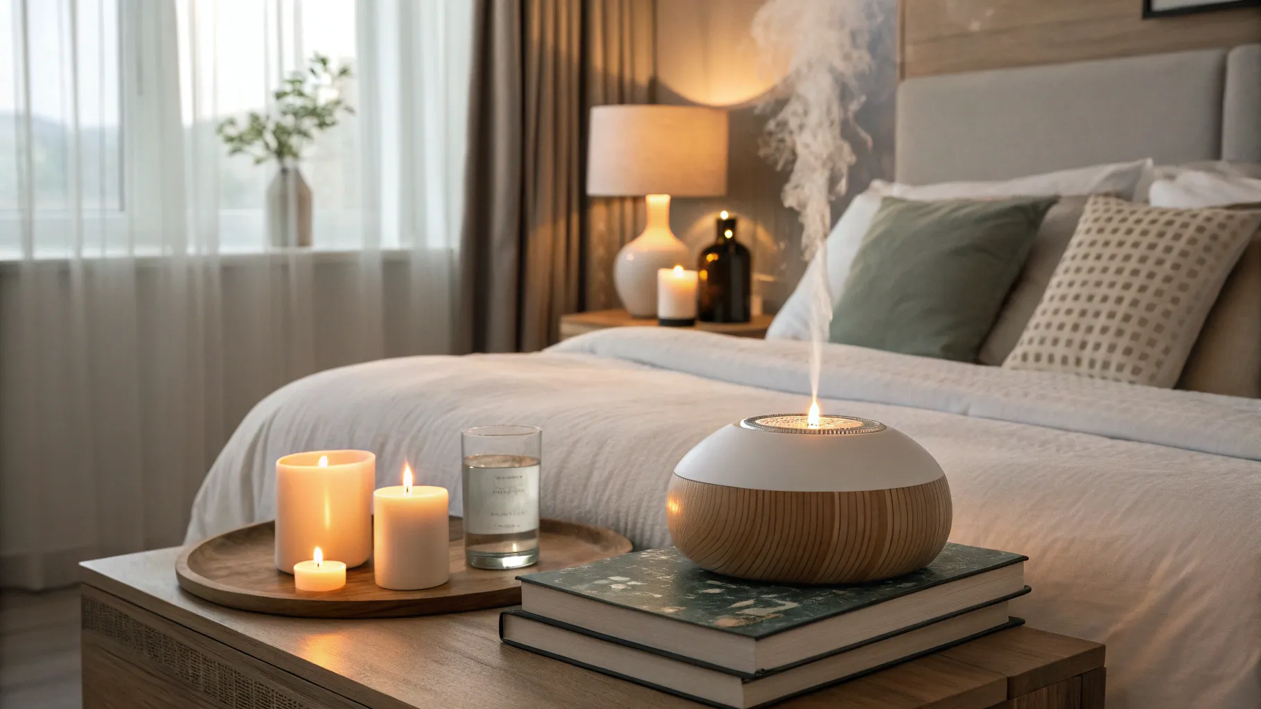 Calming Nighttime Techniques for Better Sleep Routines: Tranquil bedroom ambiance.