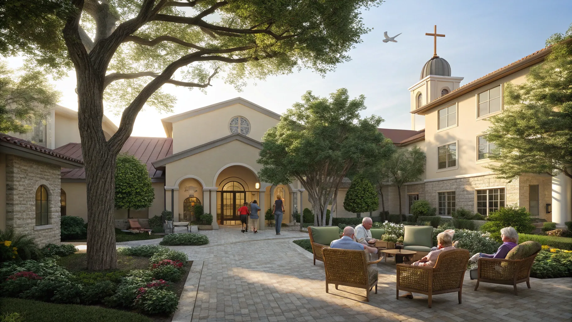 Catholic Retirement Communities offer serene gardens and elegant buildings in a peaceful setting.