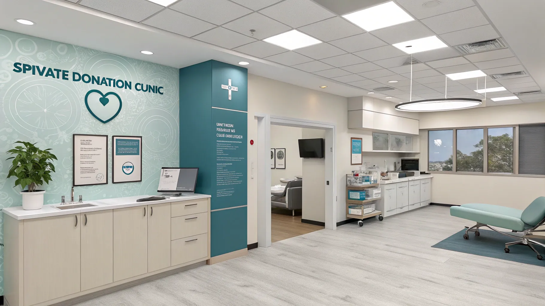 Clinics for Sperm Donation in the U.S. show a modern clinic interior with private rooms.