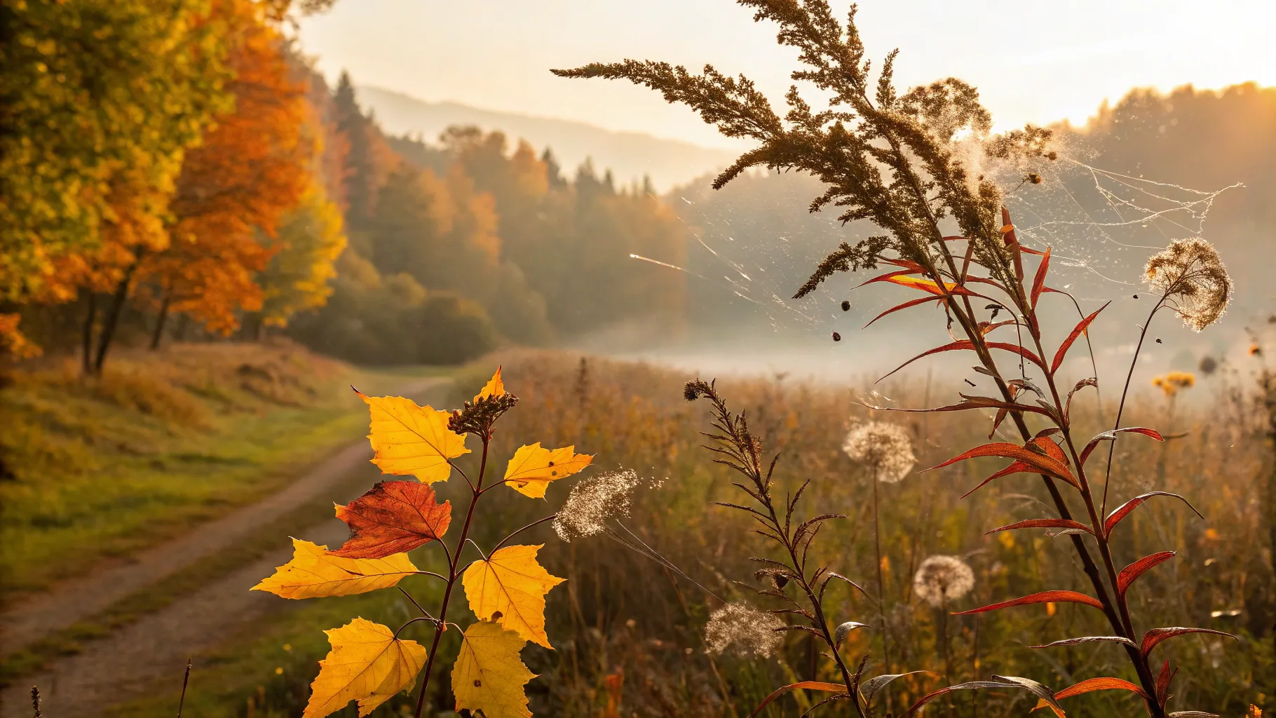 Most Common Fall Allergies: Autumn landscape with ragweed and mold highlighting allergens.
