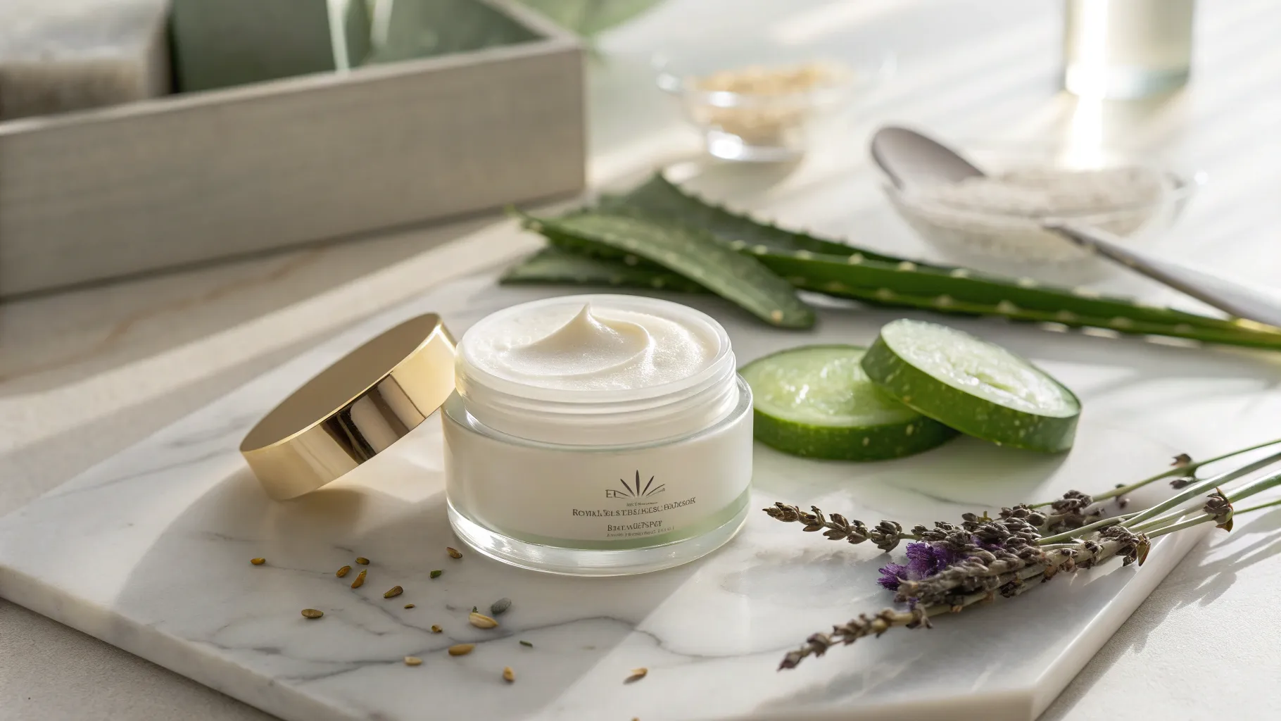 cream for deep wrinkles around mouth in a calming spa environment with natural elements.