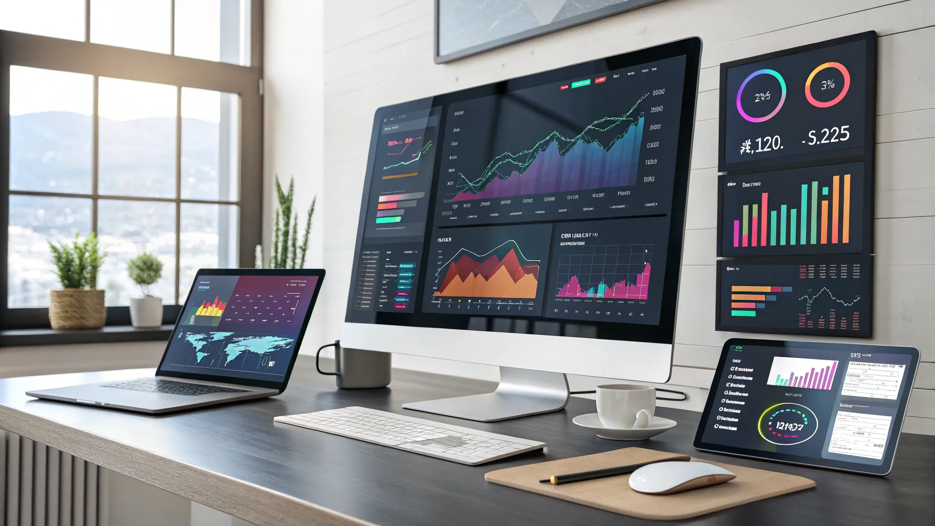 digital marketing jobs showcase a high-tech workspace filled with marketing analytics tools.