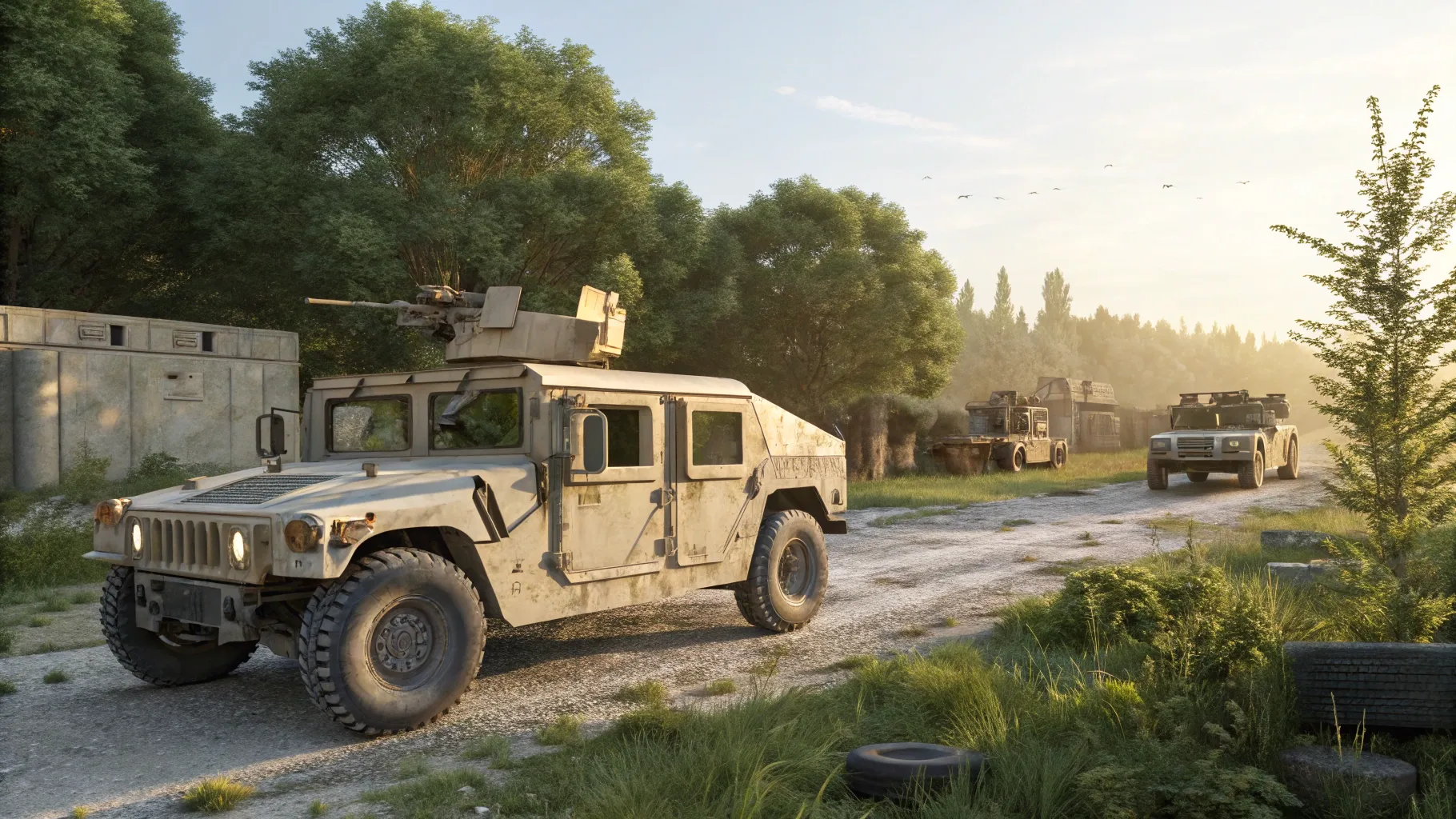 Decommissioned Military Vehicles displayed in a scenic open field, highlighting their history.