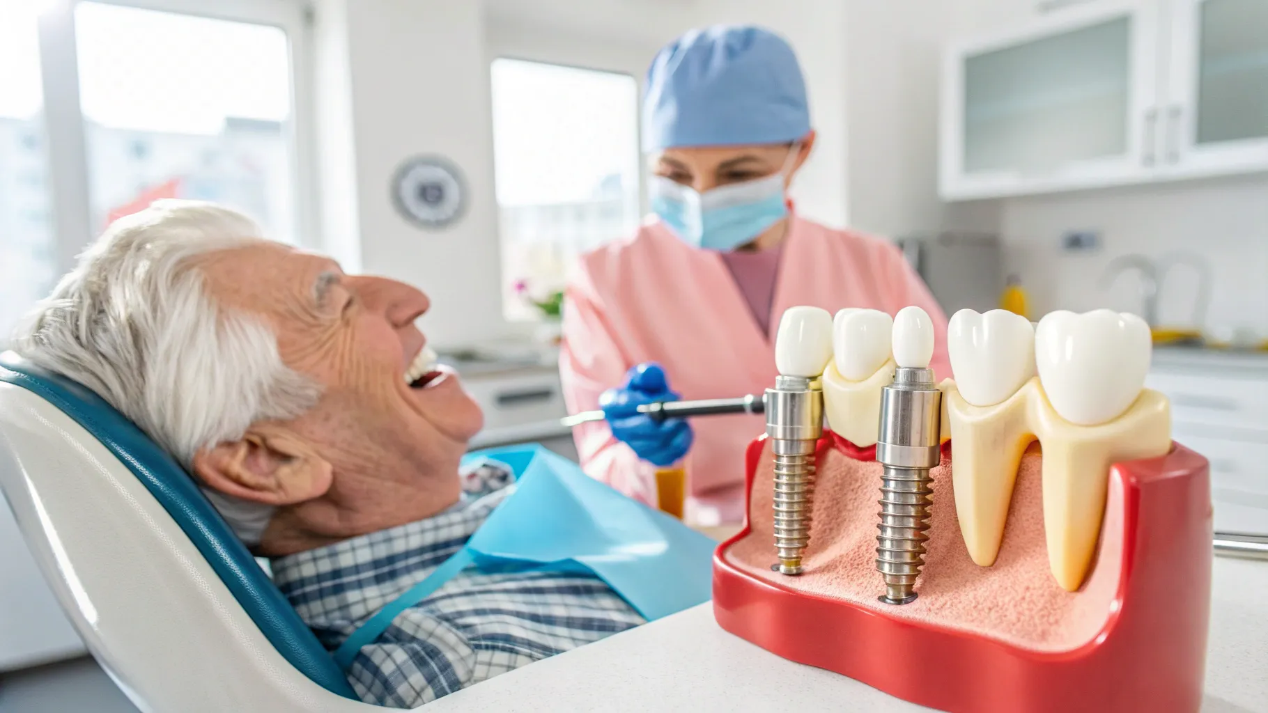 Dental implants for seniors over 70 enhance smiles and quality of life in a clinic.