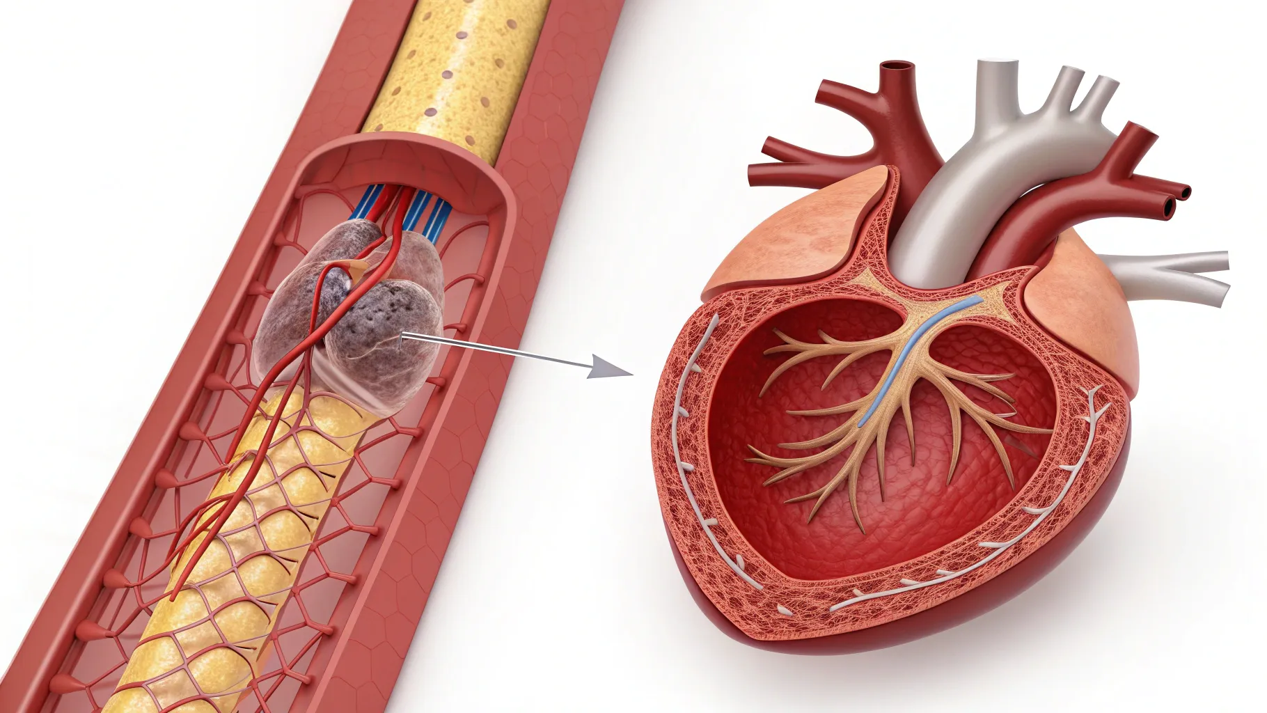 Infographic illustrating the differences between cardiac stent placement and coronary artery bypass surgery