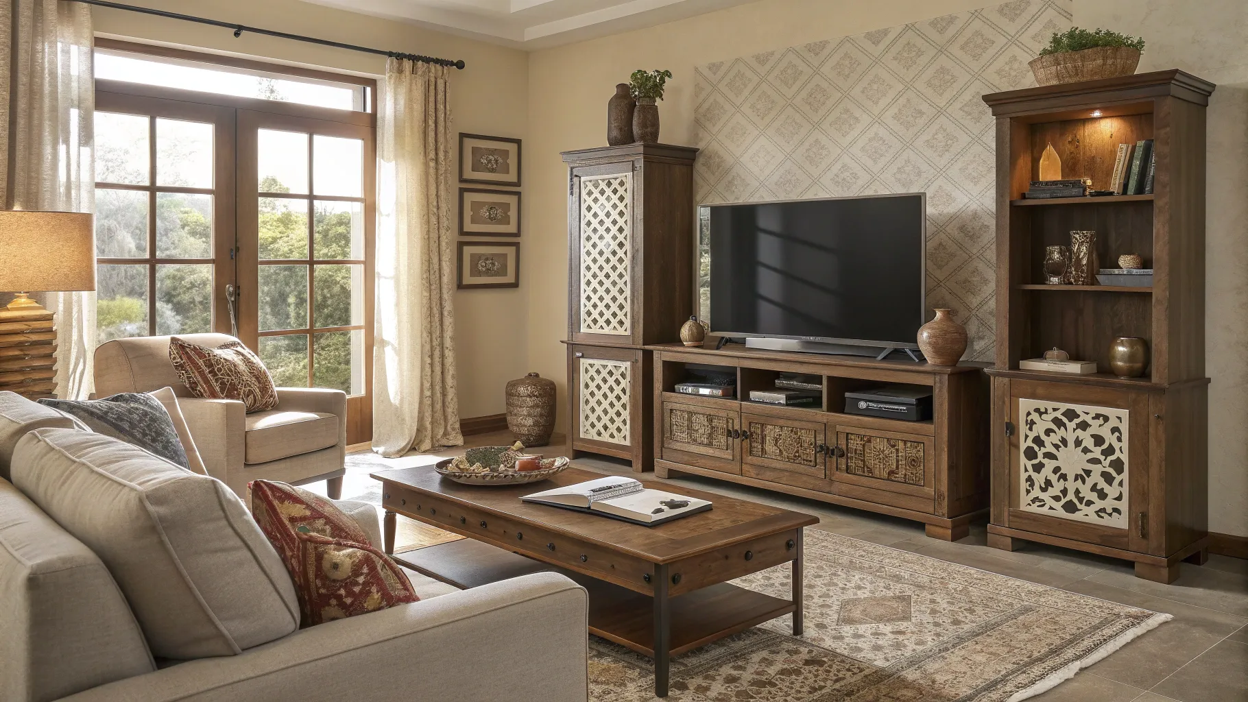 How to Calculate the Right TV Size for Your Home: a stylish living room setup for viewing.