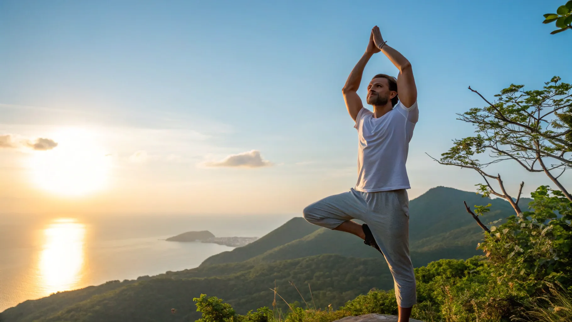 A man looking energetic during a sunrise run, symbolizing natural men's wellness and improved male vitality