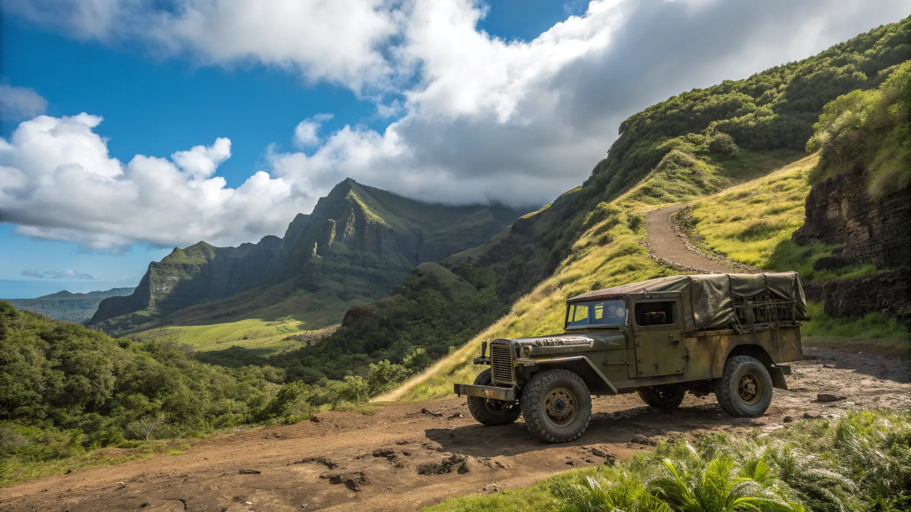 Ex-Military Vehicles resting in nature, blending rugged durability with scenic beauty.