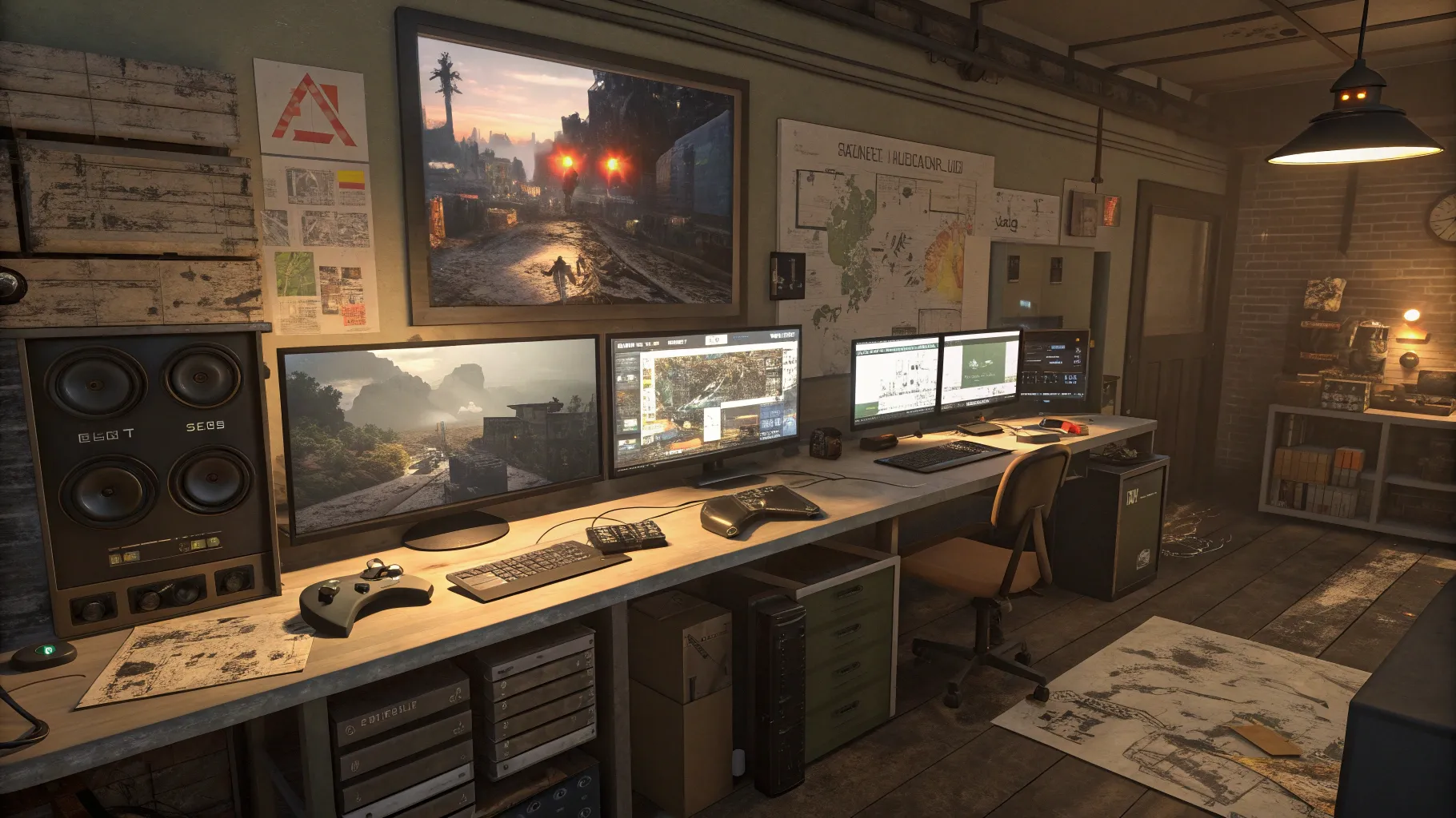 Different Types of Game Testing showcasing a game testing environment with monitors and gear.