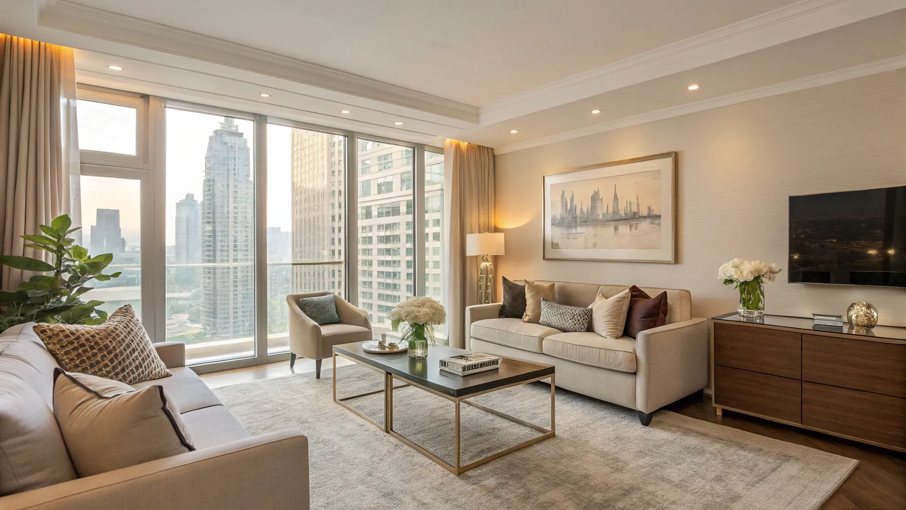 Fully Furnished Apartments for Rent with cozy furniture and inviting decor.