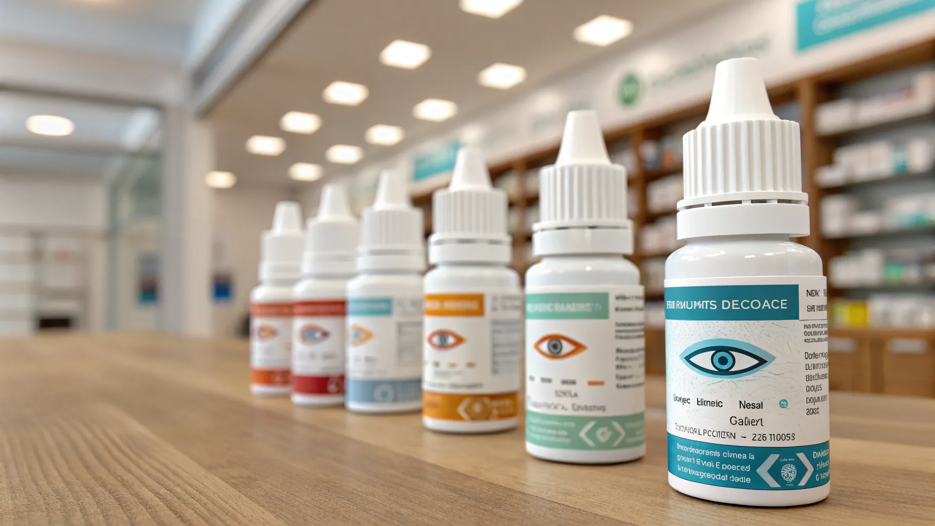 Which Generic Glaucoma Drops Work? An array of eye drop bottles on a wooden table.