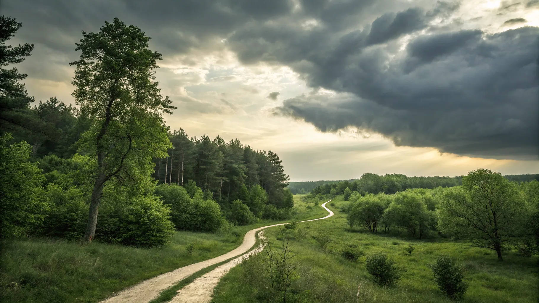 Depression depicted as a tranquil forest path disappearing into misty clouds.