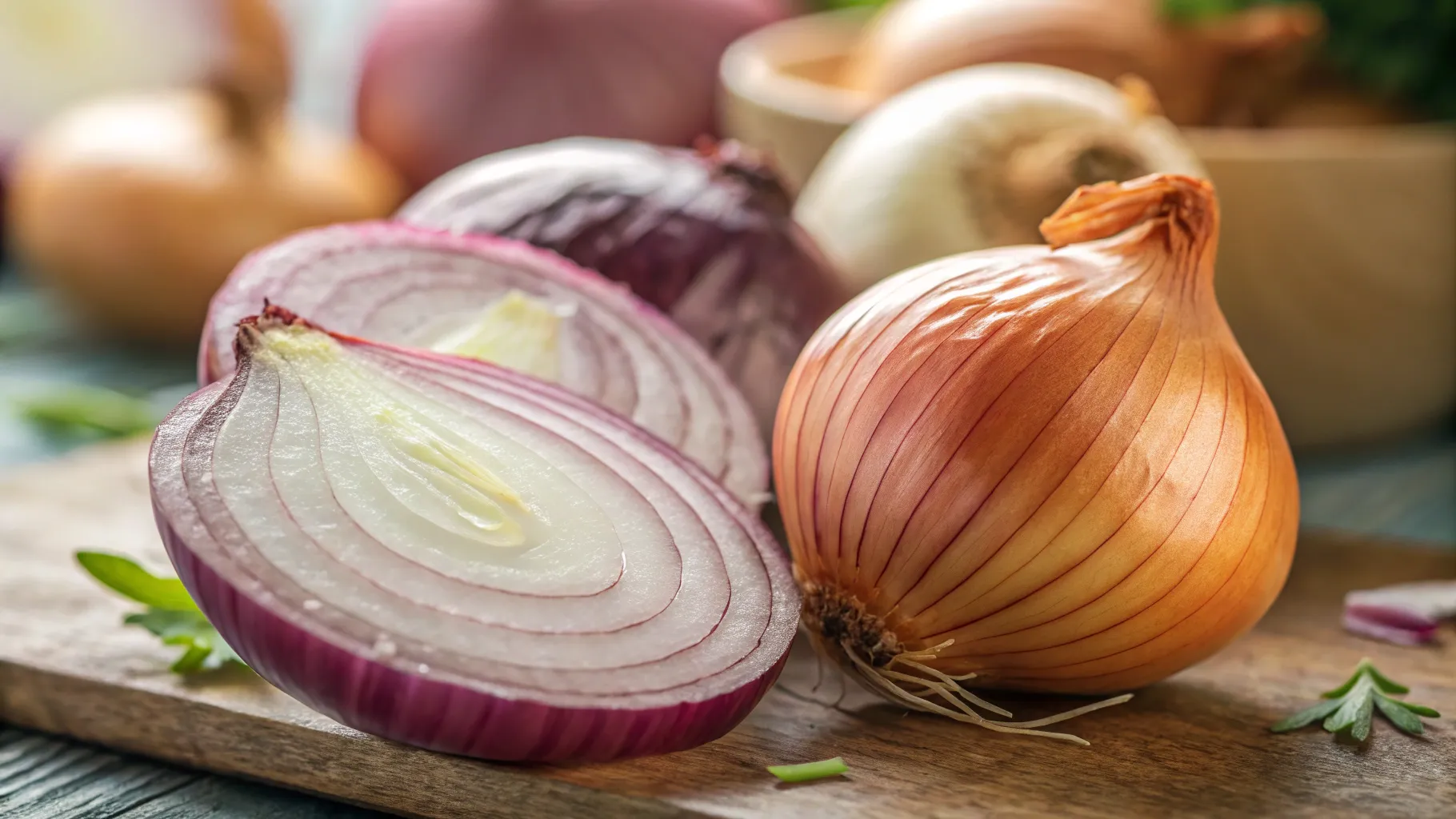 read more about top-10-health-benefits-of-onions: close-up of fresh onions with intricate textures.