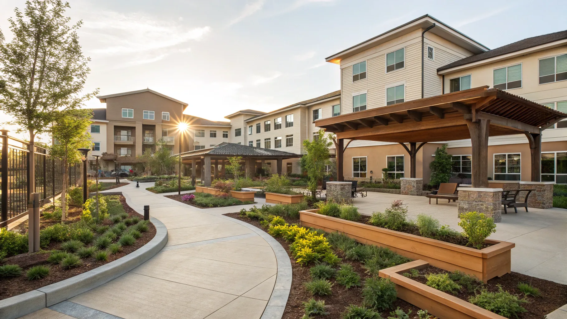 Housing Solutions for Seniors with Special Needs: Accessible living environment with gardens.