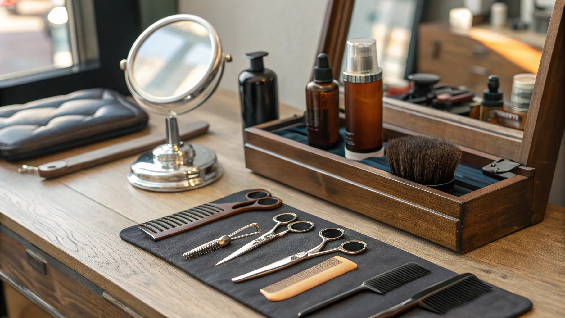 How Haircut Changes Your Look: Modern barber tools and products in a stylish workspace.