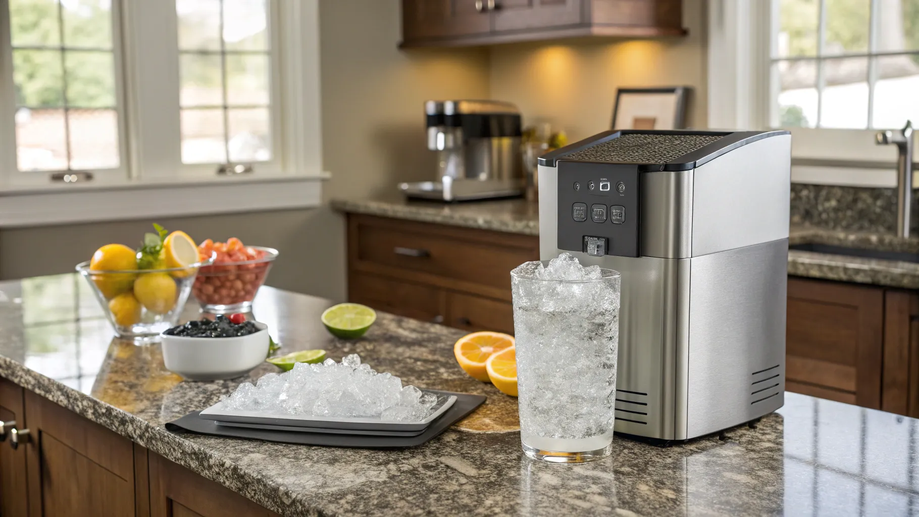 Is It Worth Buying a Countertop Ice Maker for Your Home? A home ice maker with ice cubes.