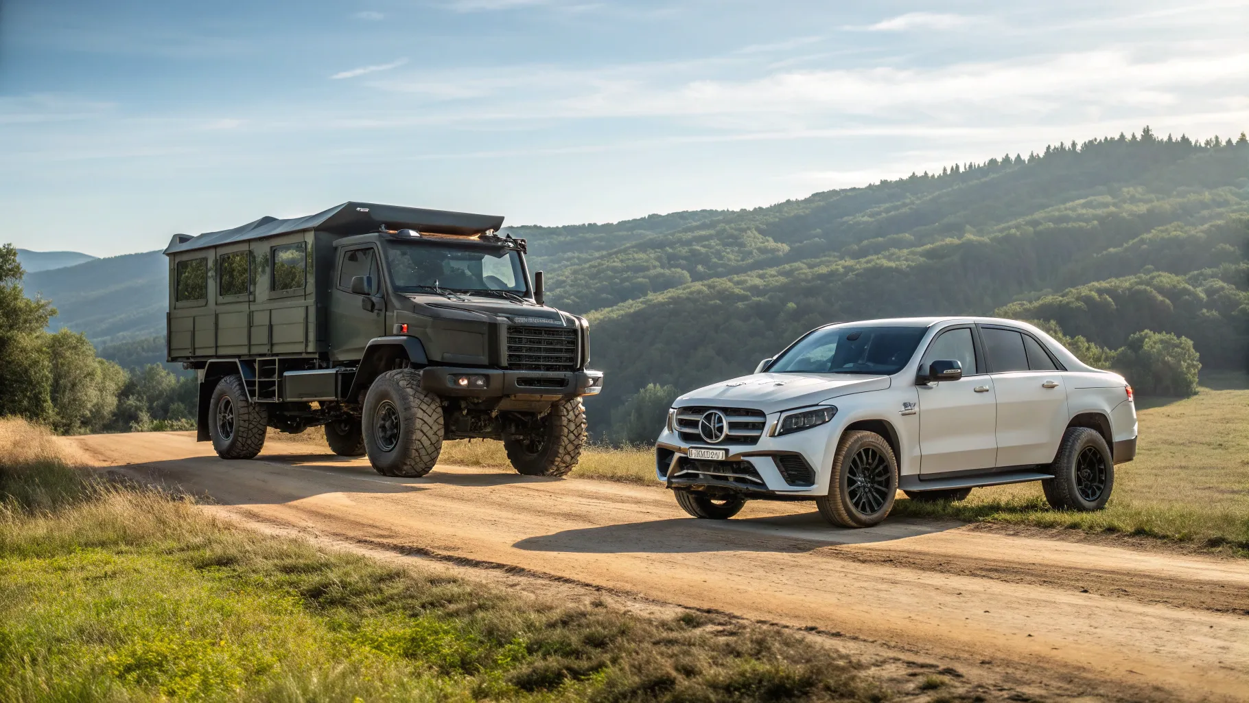 Military Truck vs Civilian Truck – Durability Compared: contrasting designs on a dirt road.