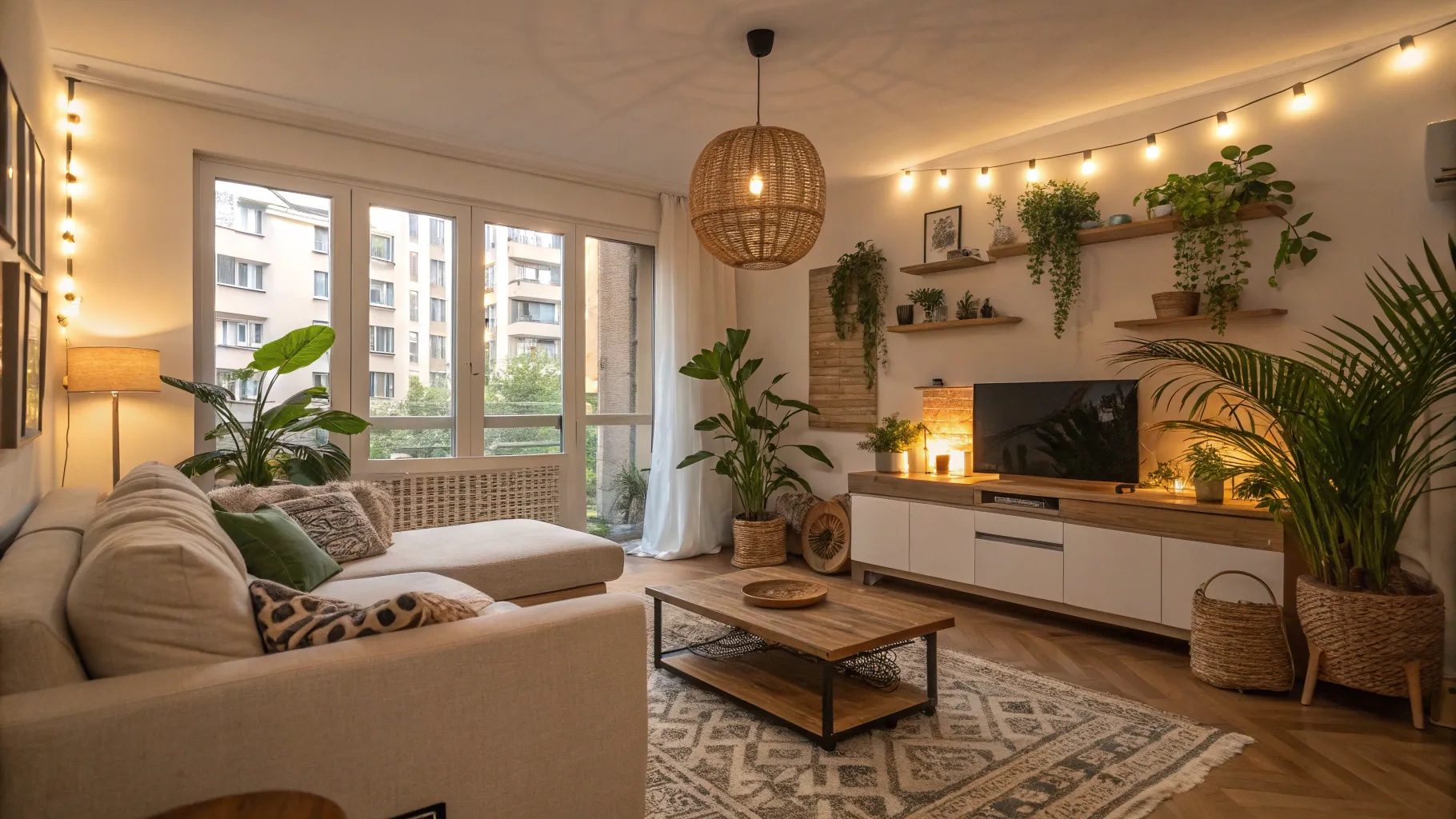 No Credit Check Apartments - A stylish apartment interior with warm lighting and modern decor.