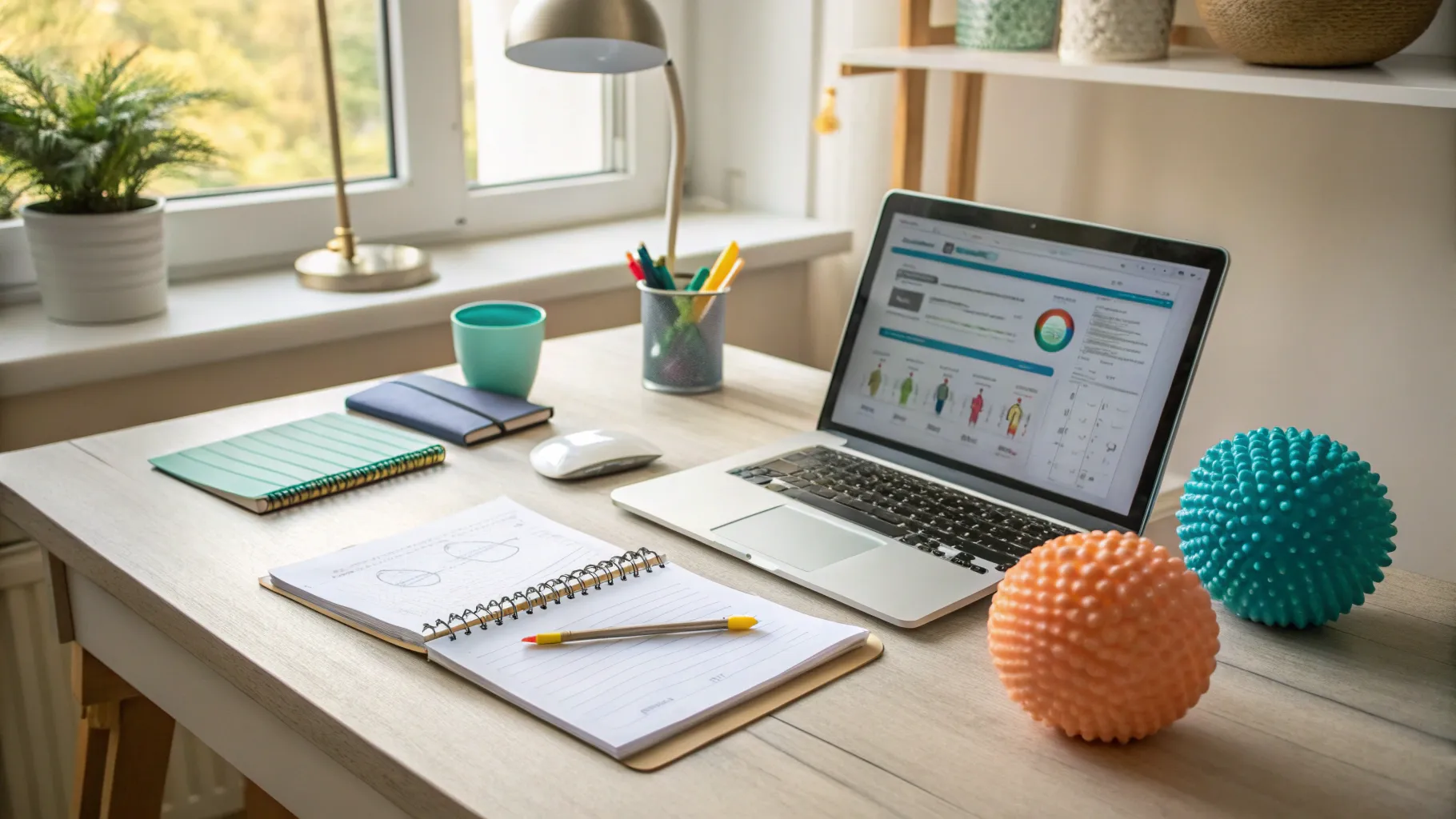 Online autism test for men shown in a cozy study environment, with sensory tools.