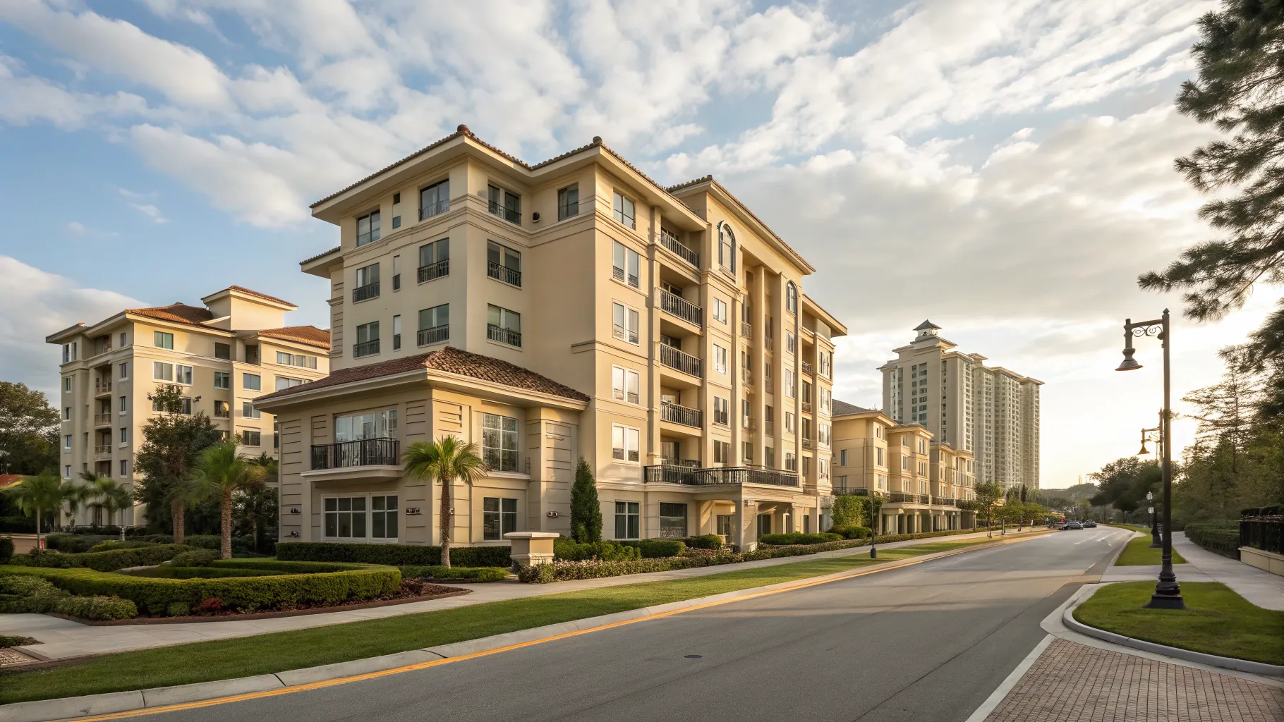 real estate investing in a vibrant urban area with diverse architecture and greenery.