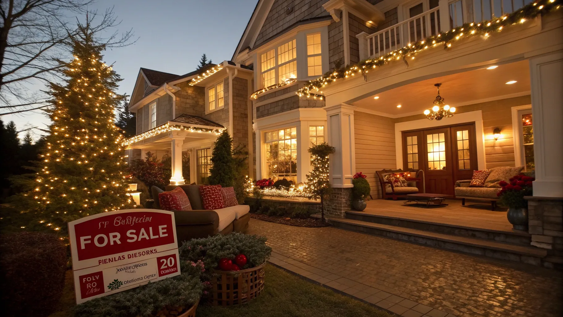 5 Reasons to Invest in Property Before the Holidays: Cozy decorated home with for-sale sign.