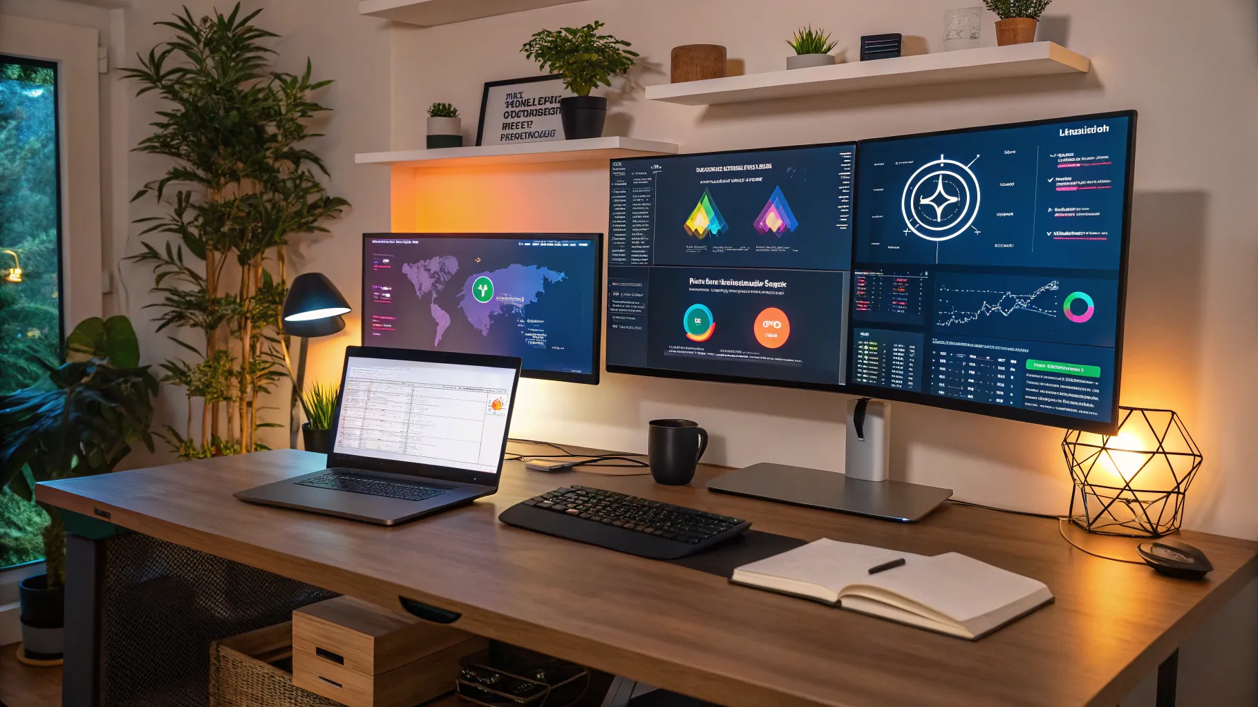 Cybersecurity Jobs Remote USA: A detailed home office focused on cybersecurity tasks.