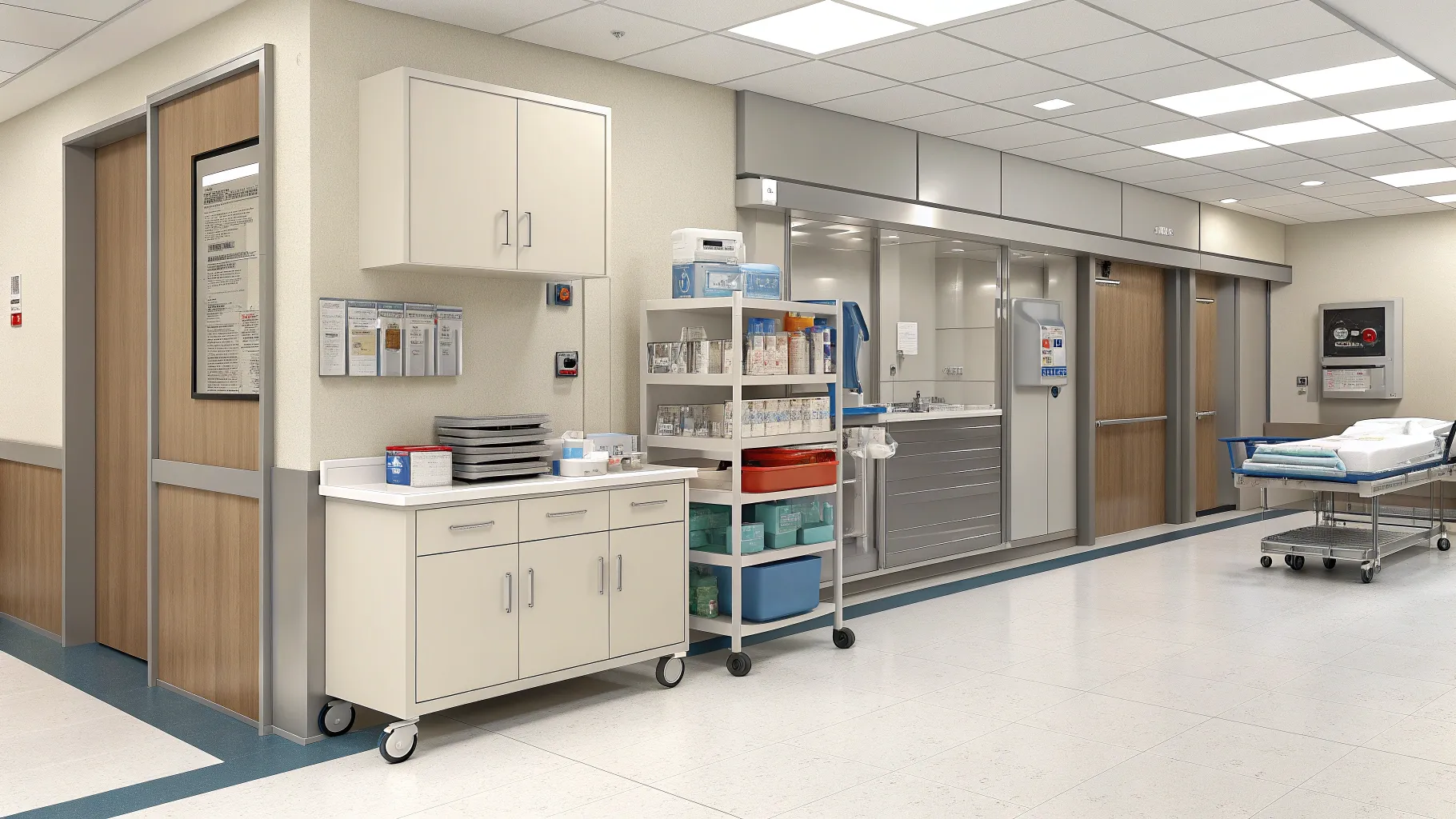 A Guide to Hospital Assistant Jobs for Seniors: A clean hospital workspace with care supplies.
