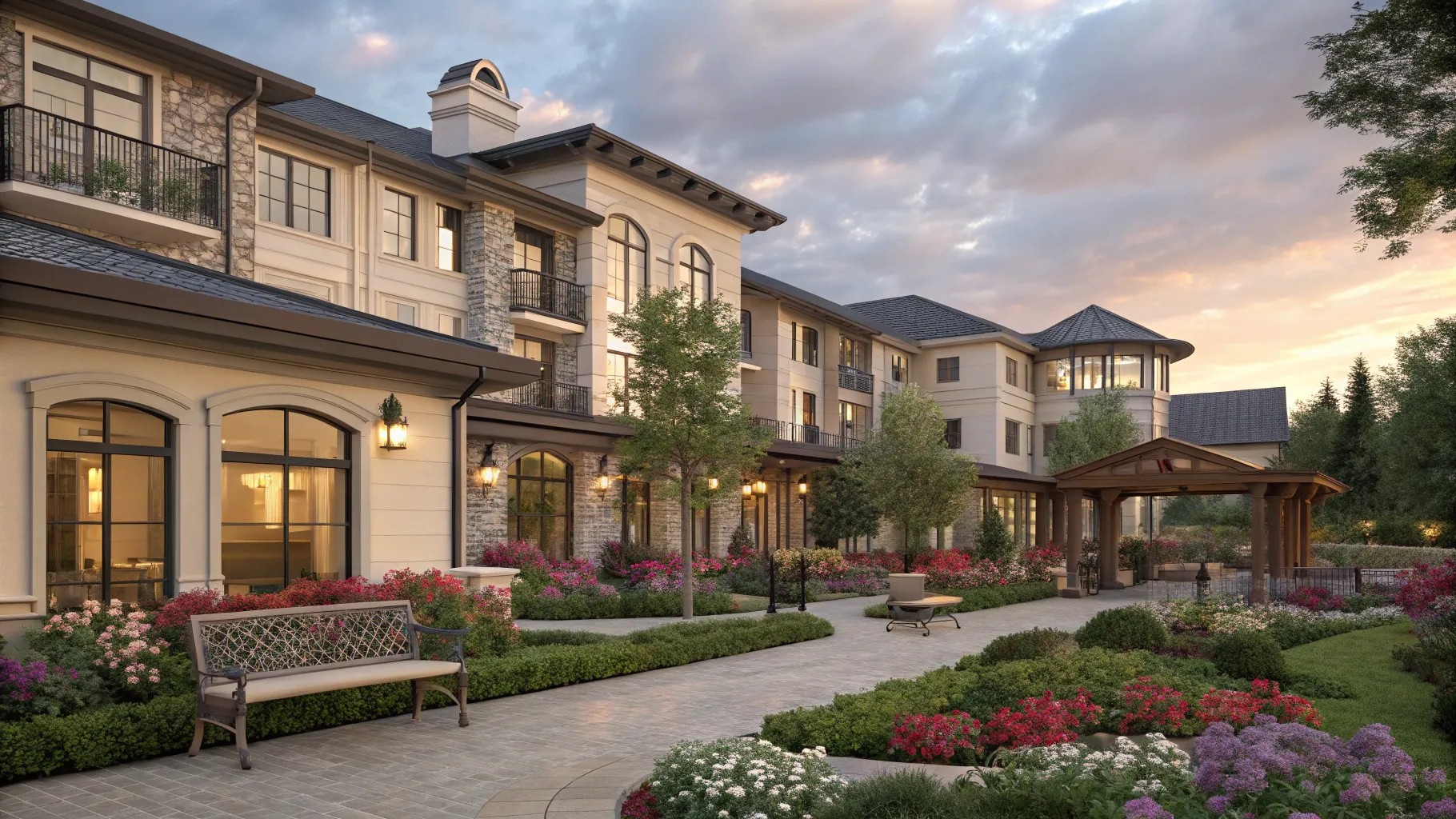 Senior Housing Costs – Then vs Now: modern senior living community with serene atmosphere.