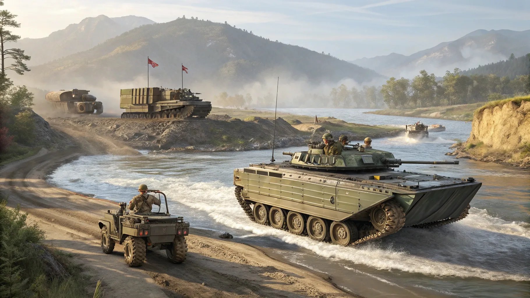 Top 7 Military Engineering Machines in Action: dynamic scene of machines at work.