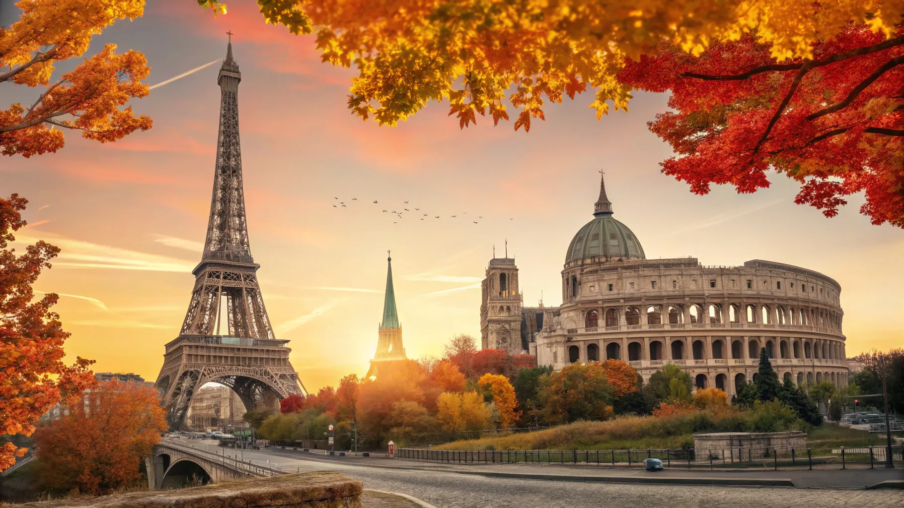 Top 10 places to visit in Europe autumn, showcasing landmarks in vibrant fall colors.