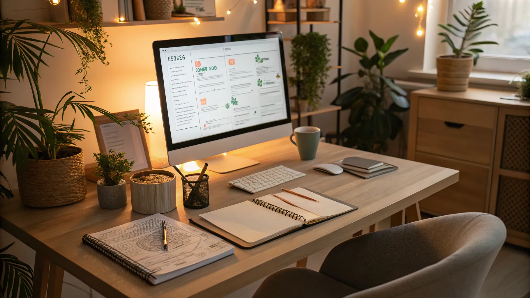 Virtual Assistant jobs featured in a cozy home office with inviting decor elements.