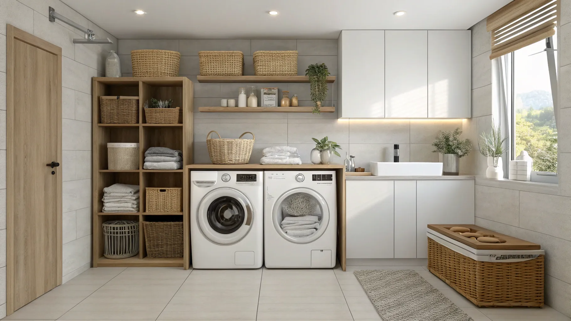 Is it Better to Buy a Washing Machine or a Washer-Dryer? A modern laundry space with both.