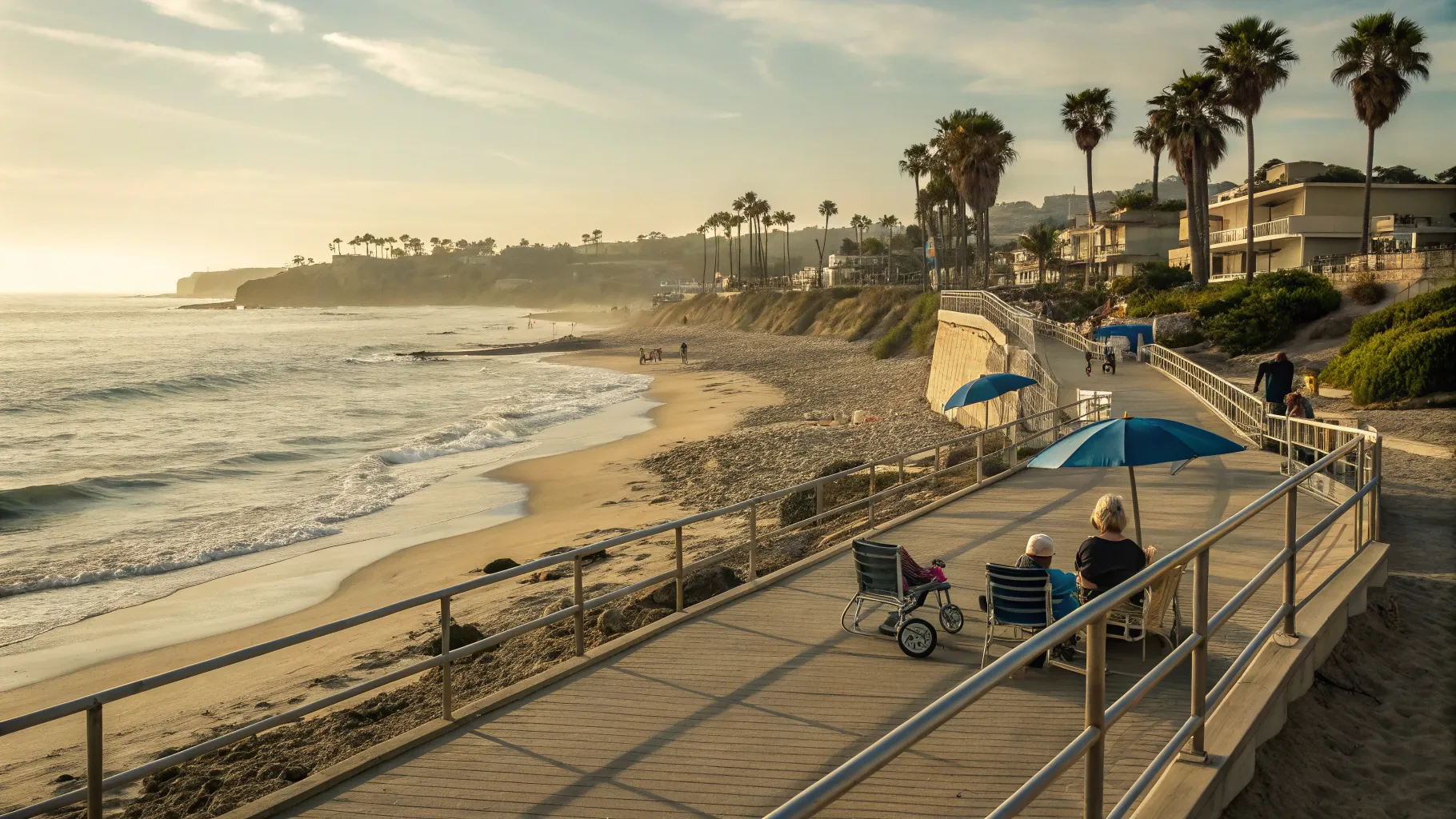 Weekend trips for seniors with limited walking enjoying accessible beach amenities.