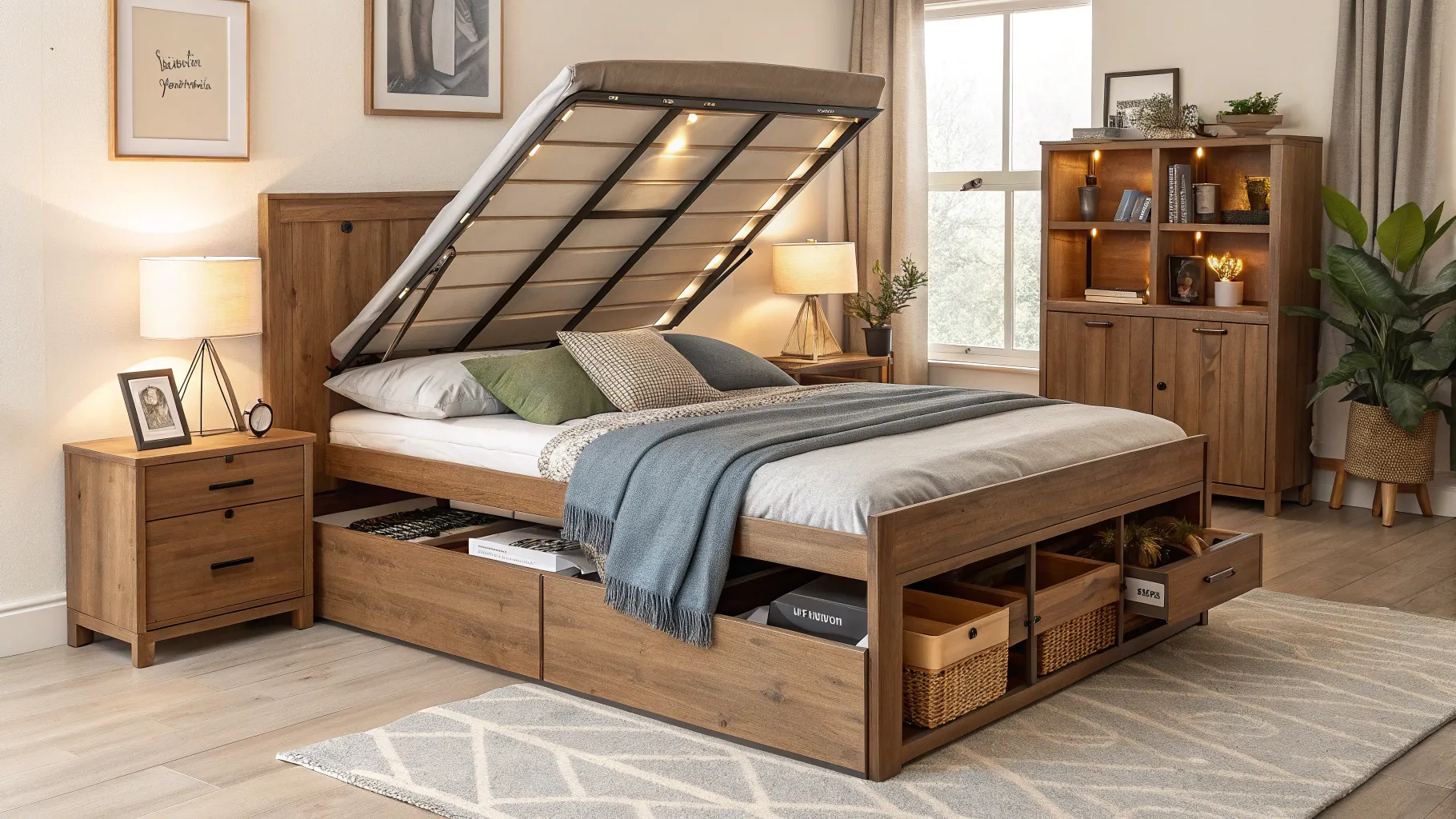 Read more about modern beds with storage, highlighting a stylish wooden storage bed.