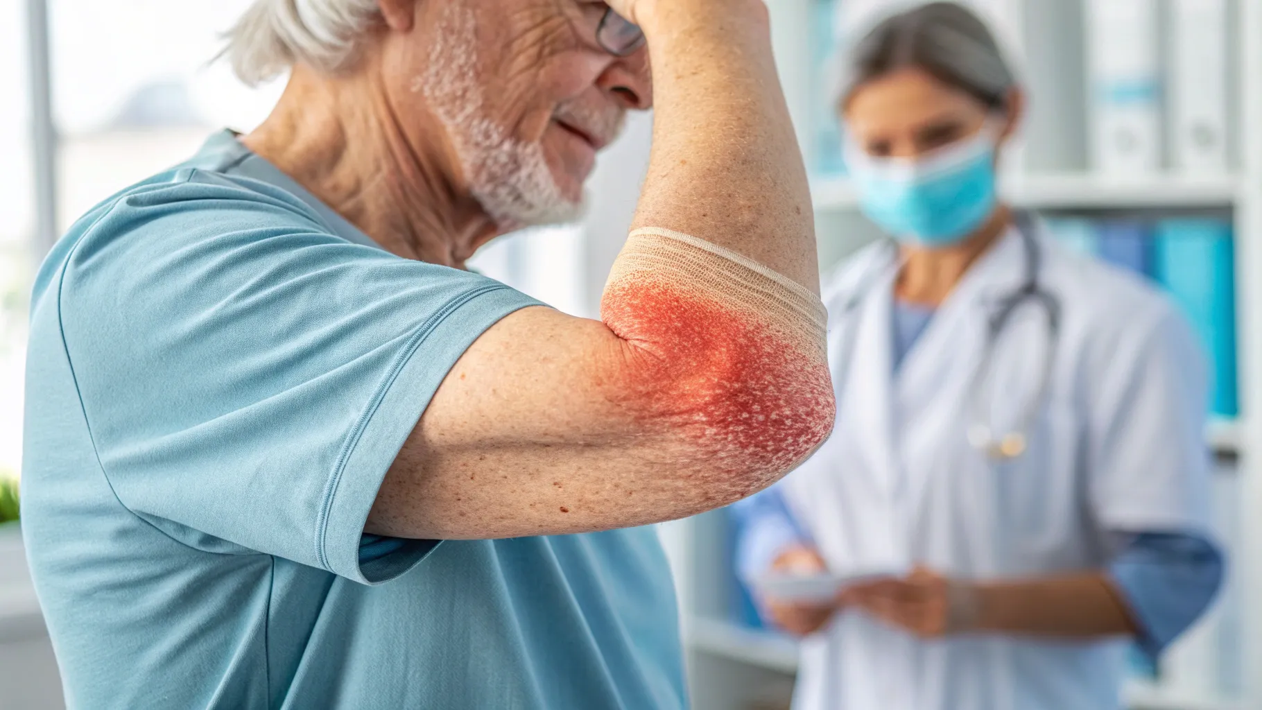 Elbow Bursitis highlighted with noticeable swelling and inflammation around the joint.