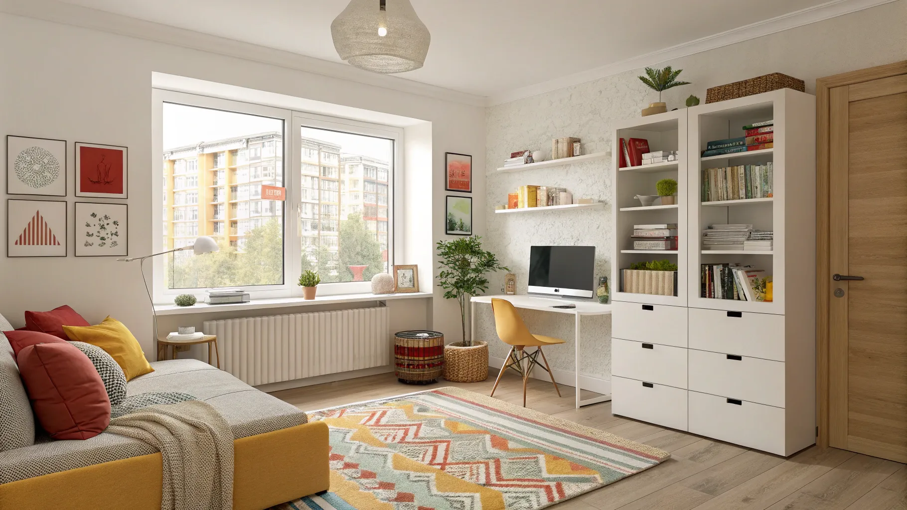 Low Rent Studio Apartments with cozy furniture and bright natural light enhancing the space.