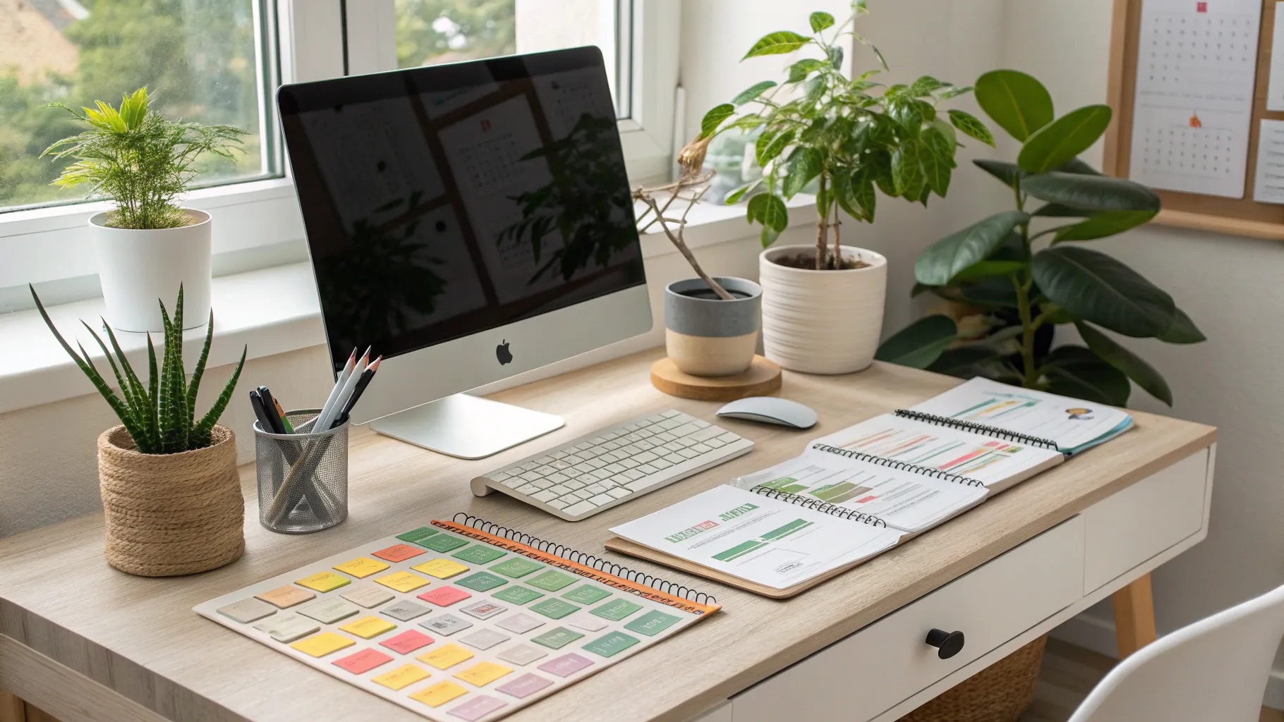 Sticker Placing Jobs from Home for Seniors with a tidy workspace filled with colorful stickers.